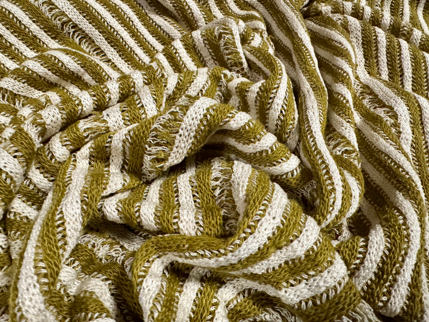 Knitwear jersey fabric, per metre - frayed stripe - olive