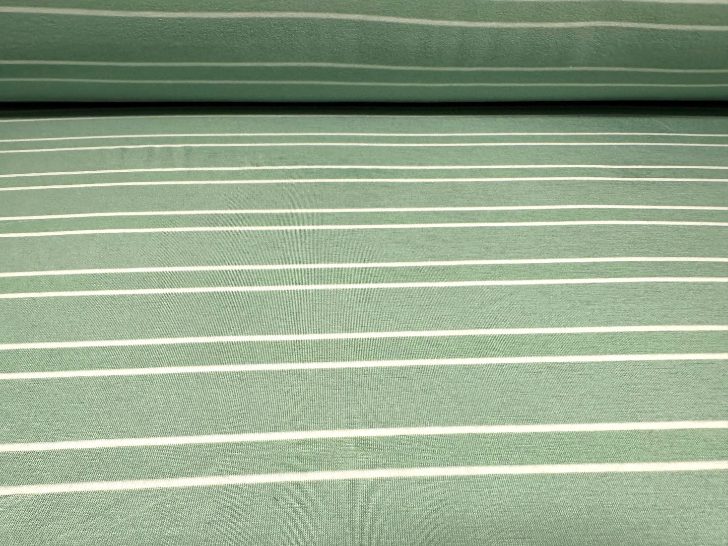 Viscose spandex stretch single jersey fabric, per metre - stripes - wild sage & white