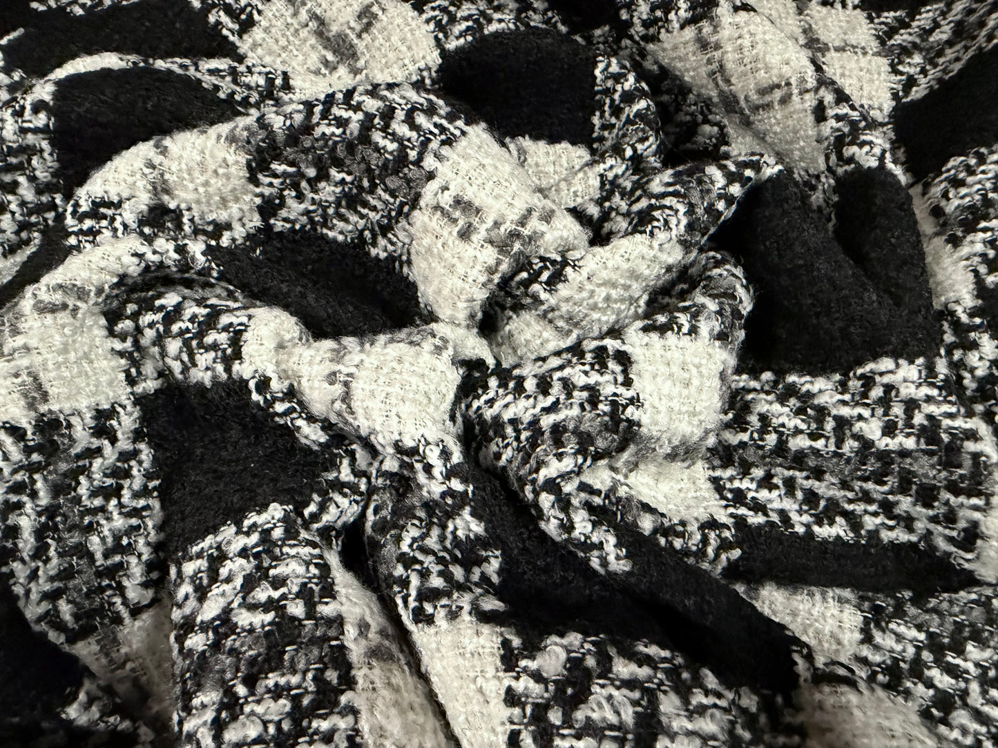 Heavyweight wool bouclé fabric, per metre - check - black & white