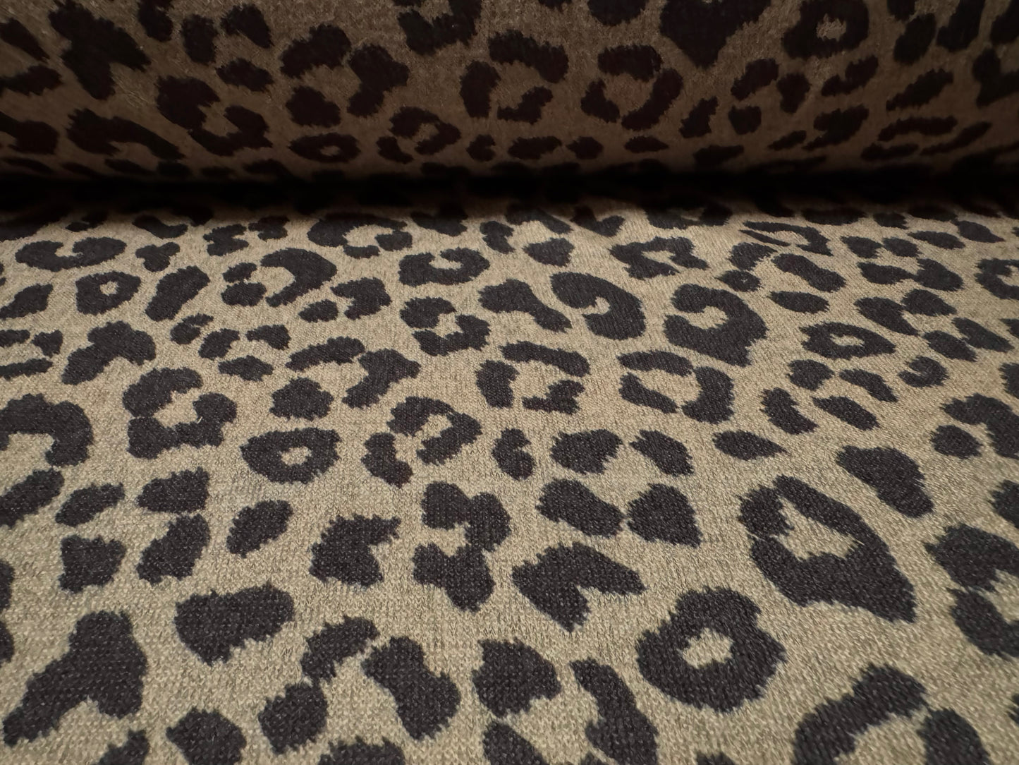 Double jersey knitwear fabric, per metre - cheetah animal print - taupe