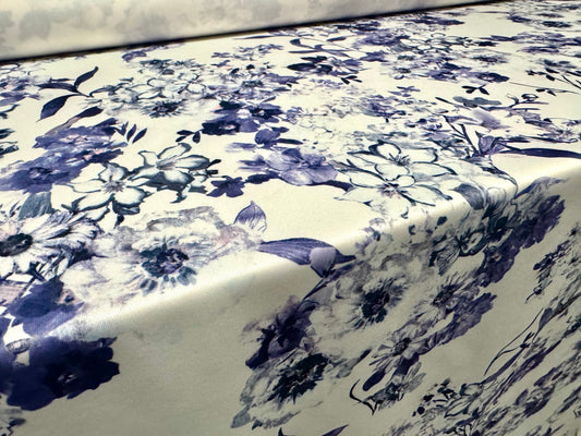 Scuba stretch spandex double jersey dress fabric, per metre - floral print - lavender