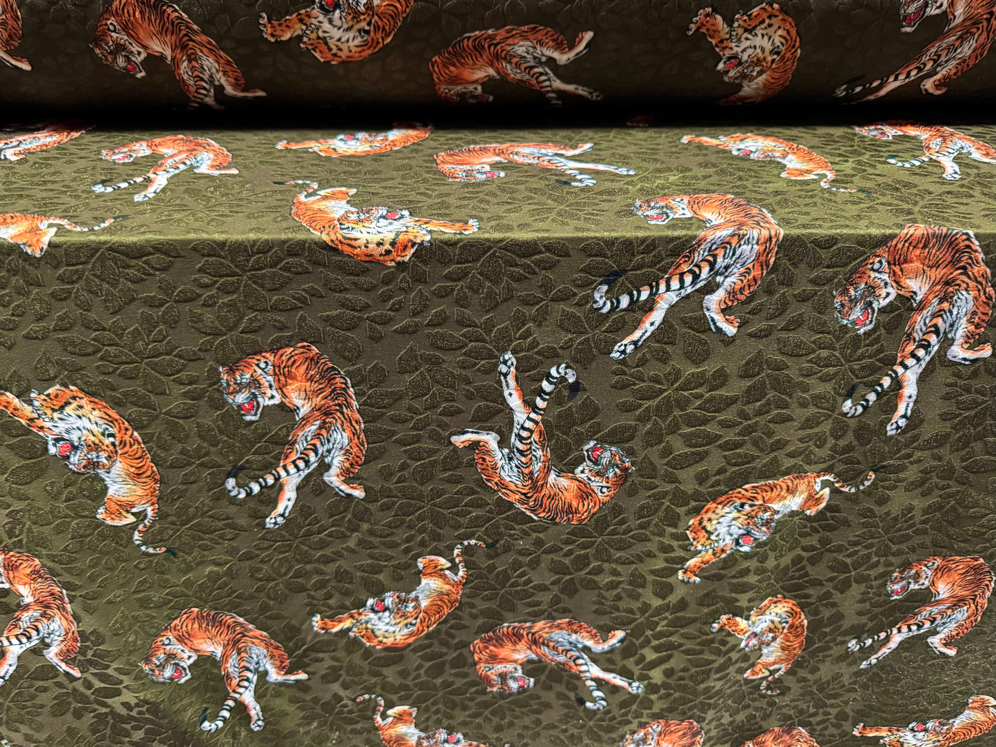 Stretch spandex jersey jacquard fabric, per metre - Bengal Tiger print - khaki
