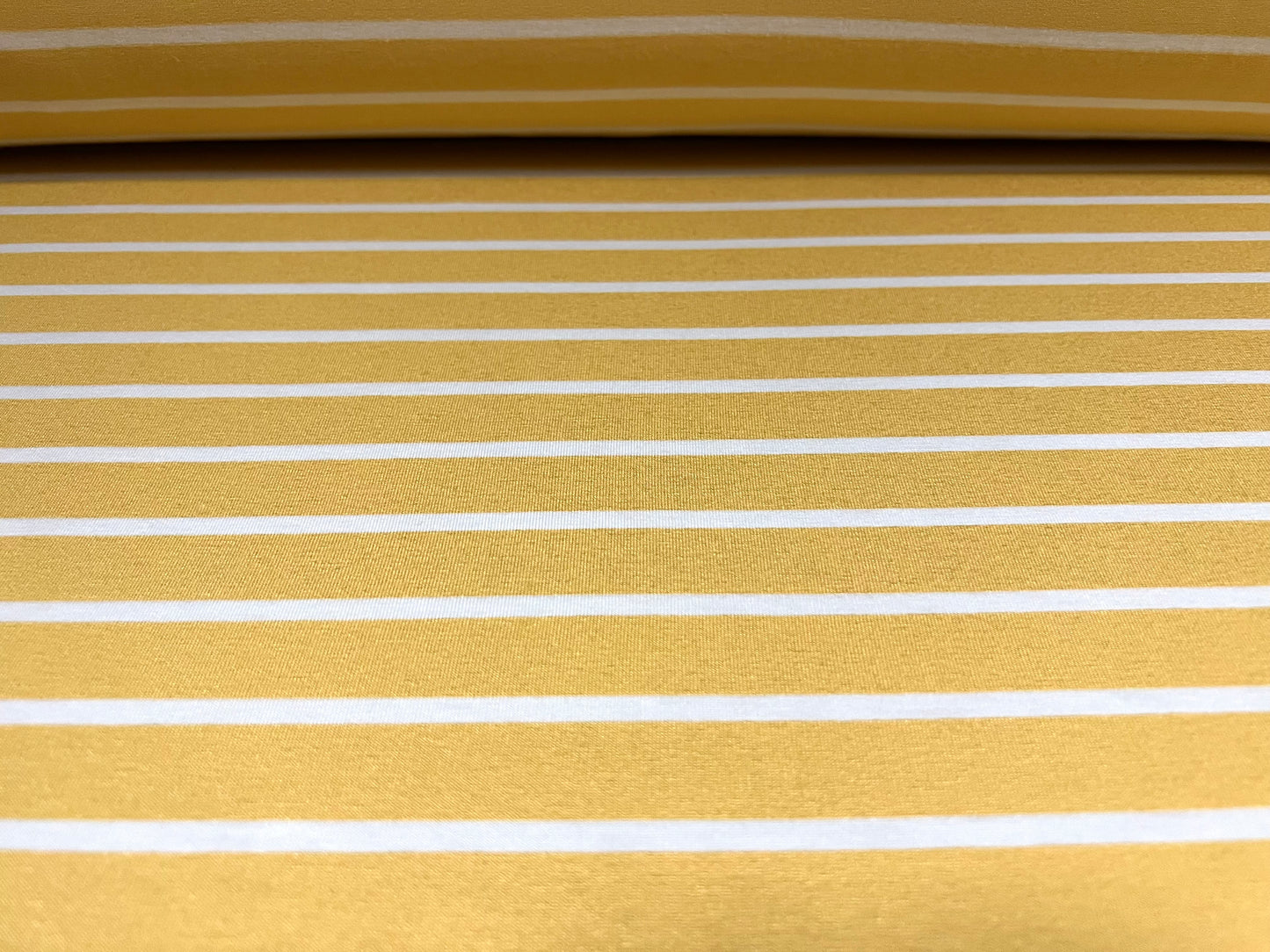 Viscose spandex stretch single jersey fabric, per metre - stripe - custard yellow & white