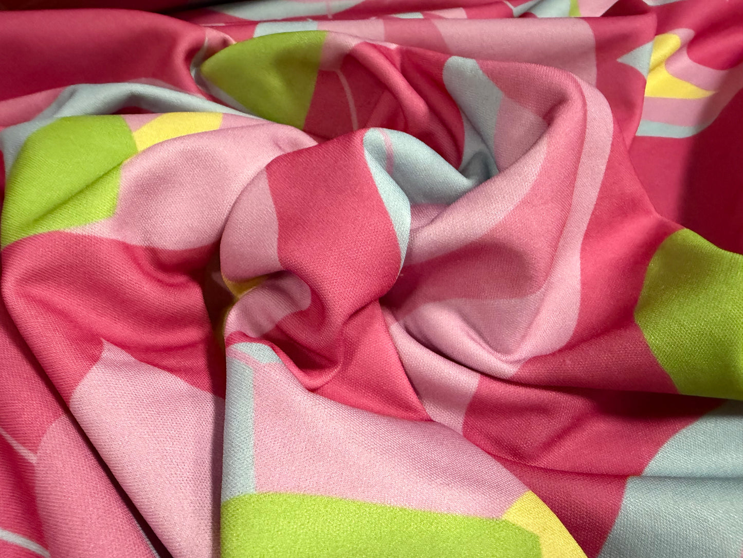 Toledo double jersey fabric, per metre - petals print - pink & green