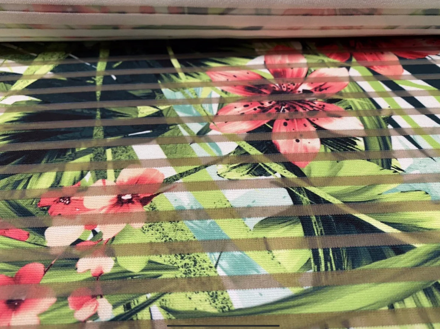 Ottoman rib burnout stripe jersey fabric , per metre - exotic flower print - multicolour