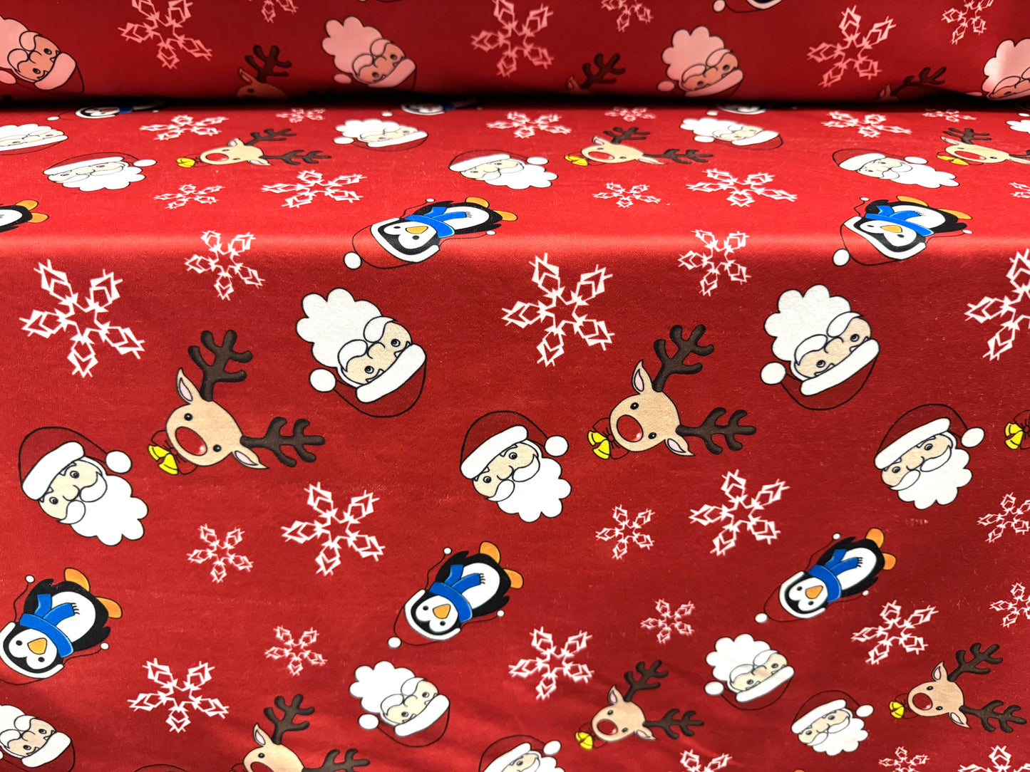 Scuba stretch spandex double jersey fabric, per metre - Santa Claus Christmas print - red