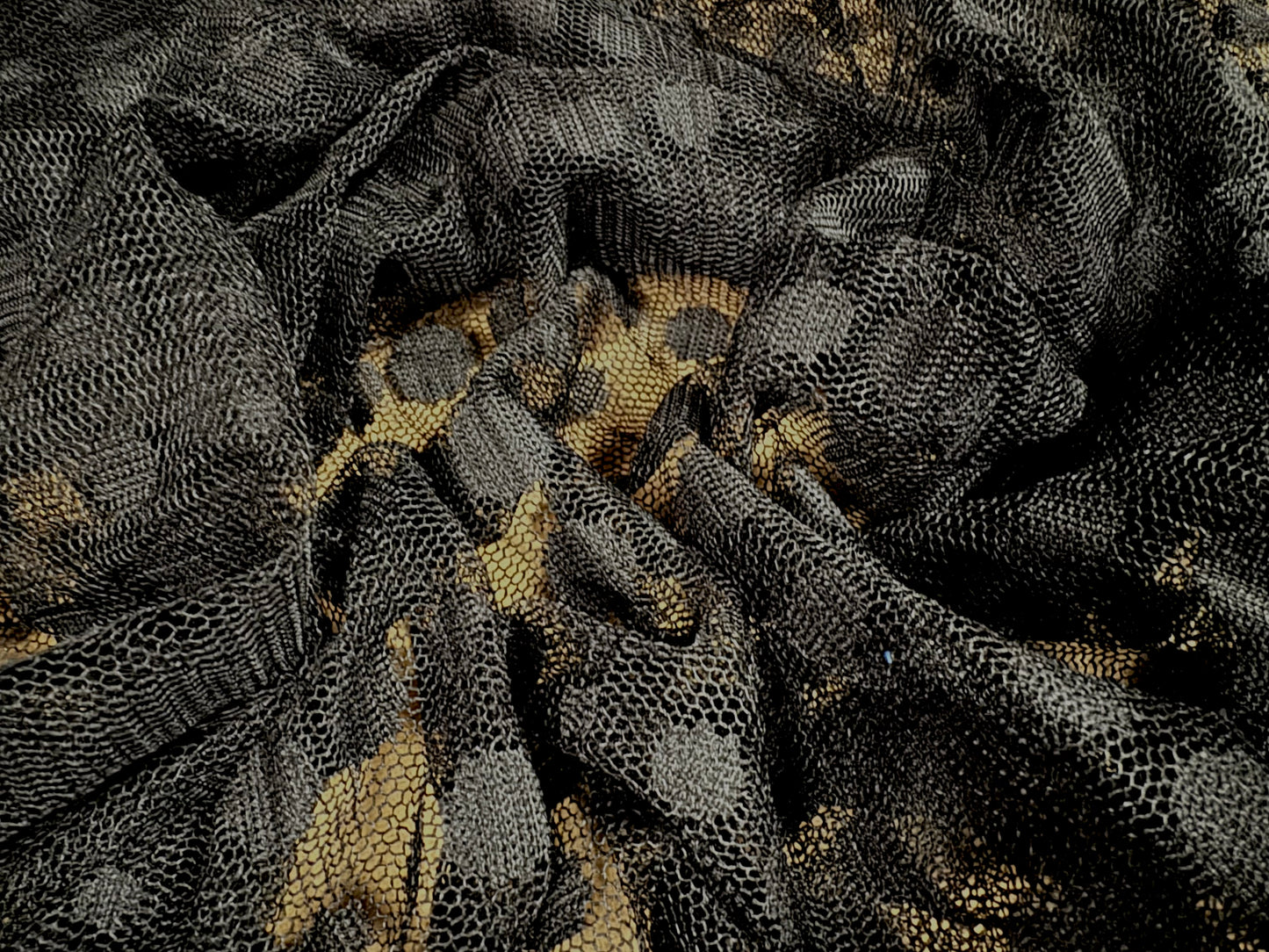 Sheer lightweight mesh fabric, per metre - abstract spots - black