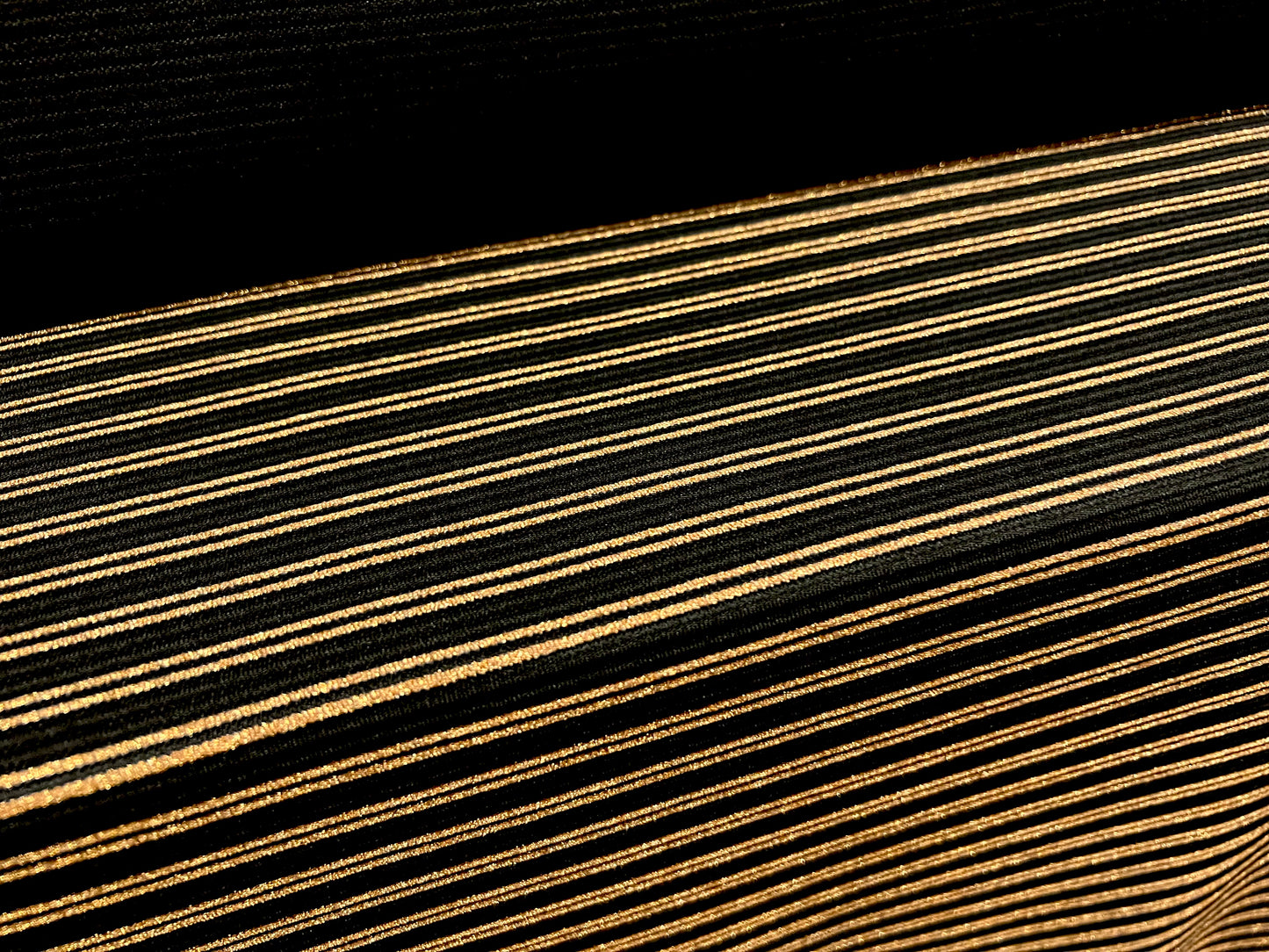 Metallic ottoman rib stretch double jersey fabric, per metre - tramline stripe - black & gold lurex
