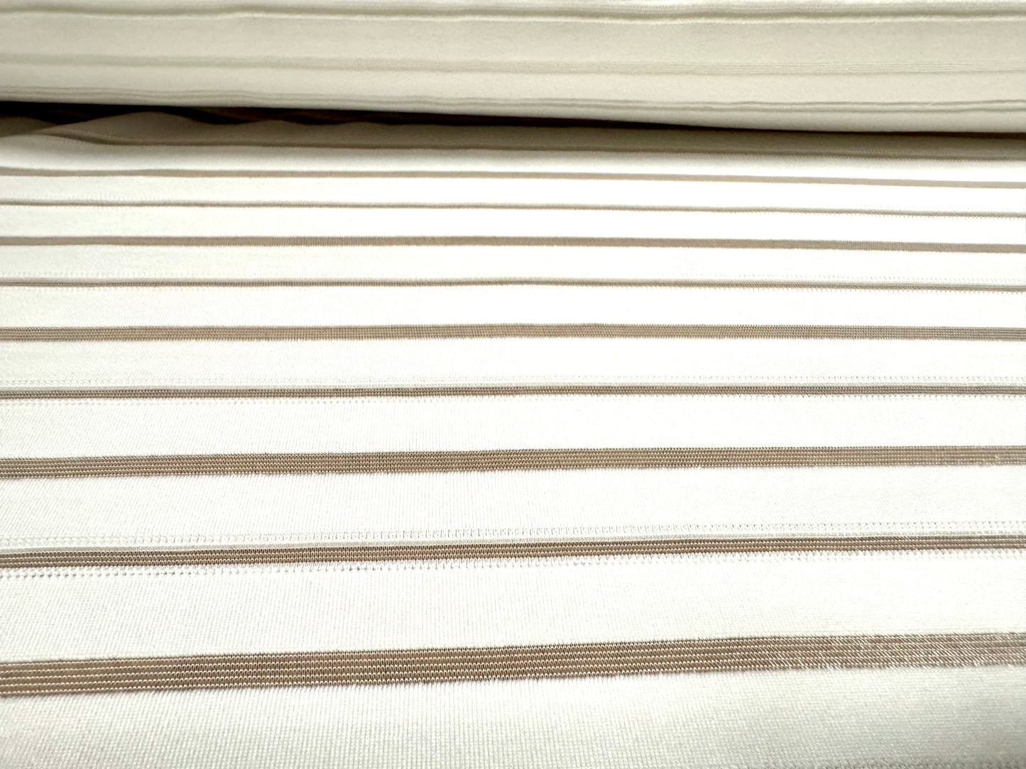 Stretch spandex rib jersey fabric, per metre - burnout stripe - cream