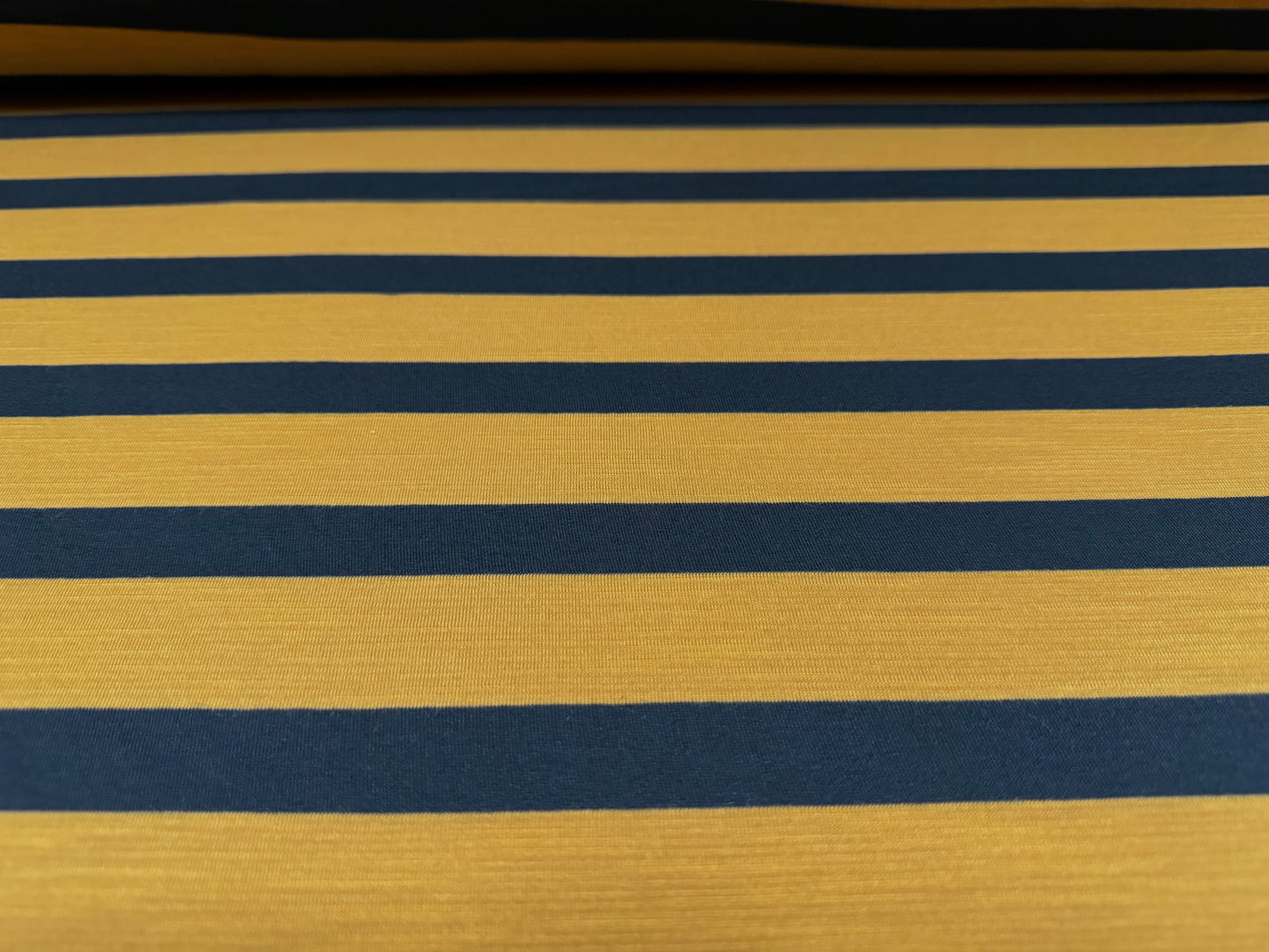 Soft handle single jersey fashion fabric, per metre - stripe - mustard & navy blue