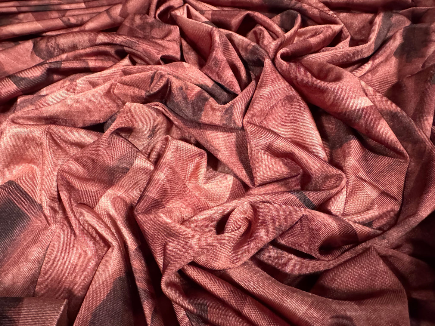 Stretch spandex single jersey fashion fabric, per metre - classical portraits print - dark pink