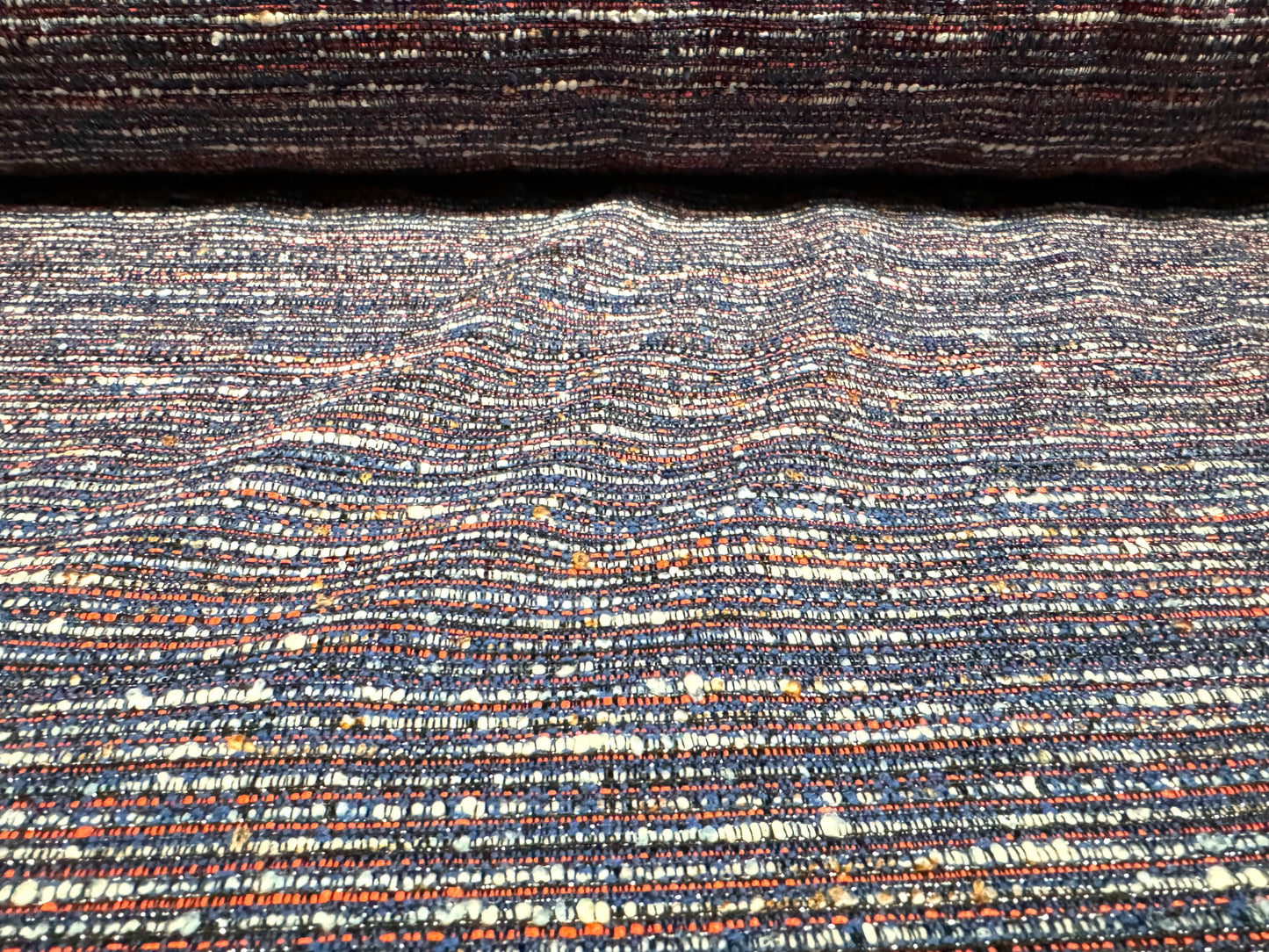 Metallic cotton blend jacquard fabric with lurex, per metre - stripe - blue & orange