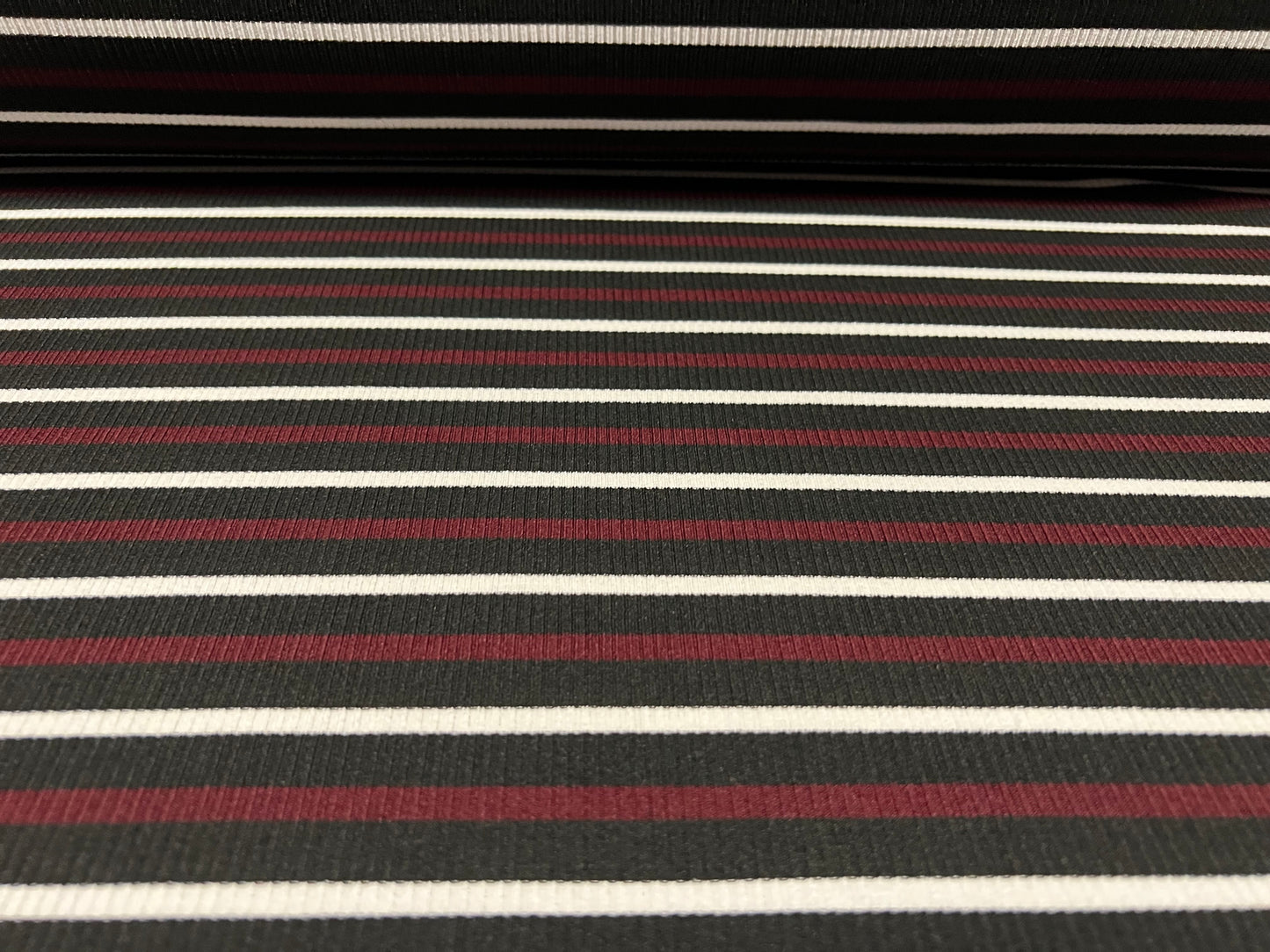 Stretch Spandex rib jersey fabric, per metre - stripe - black, burgundy & white