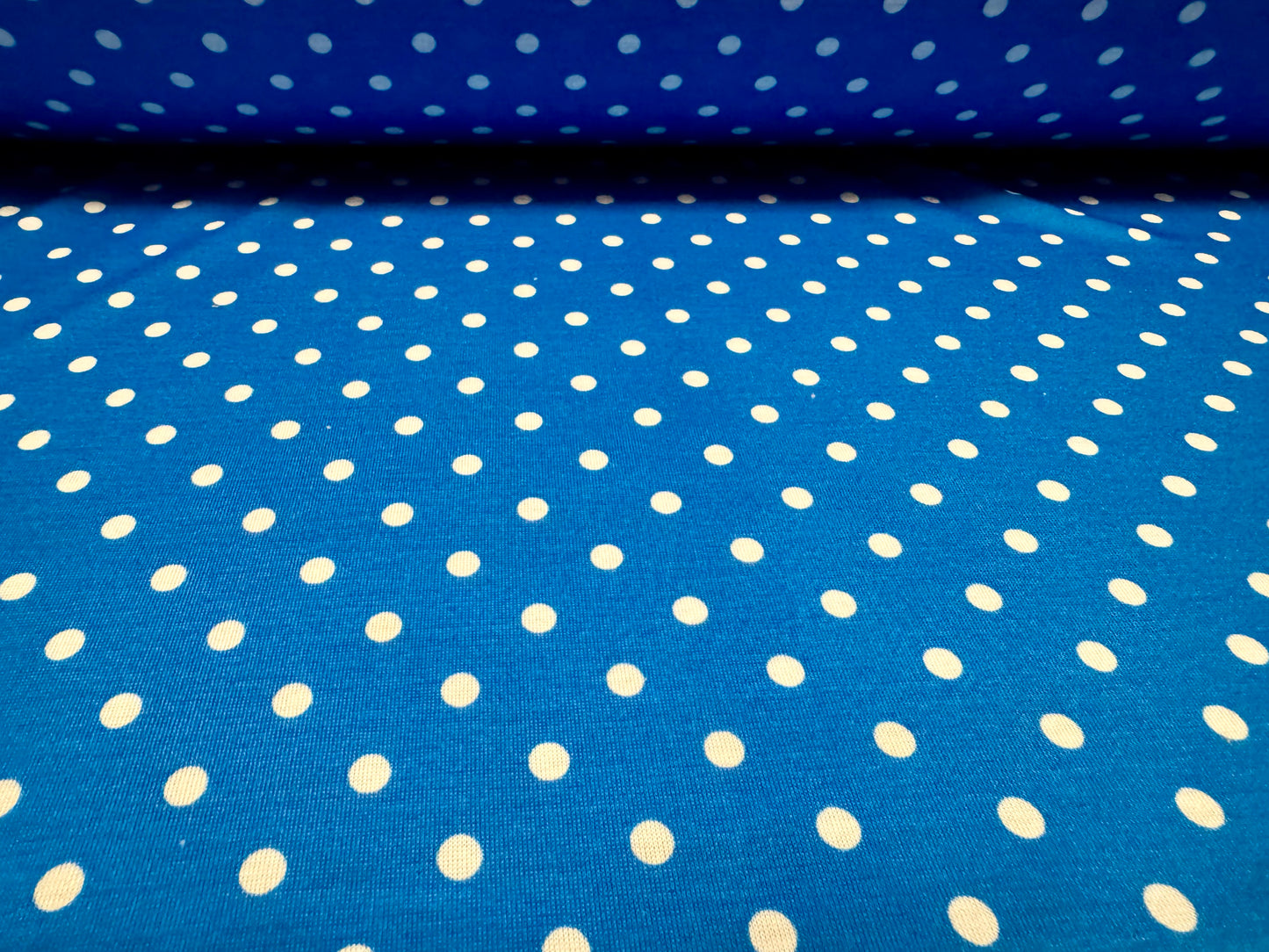 Soft handle single jersey fabric, per metre - spot print - bright blue