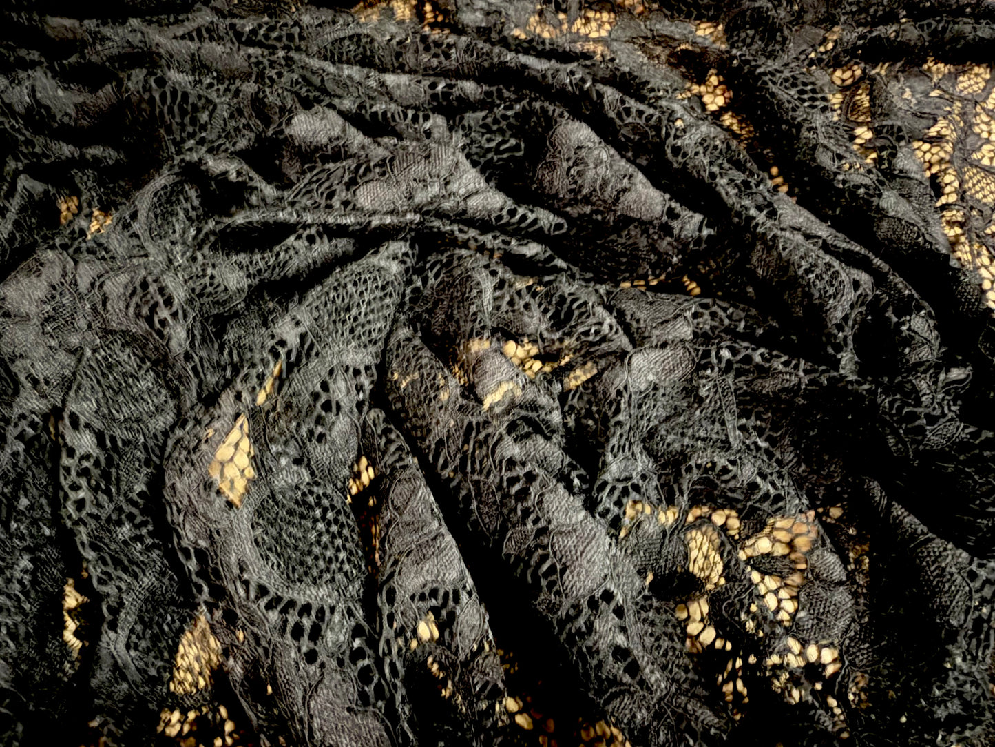 Stretch spandex lace dress fabric with scalloped selvedge, per metre - floral - black