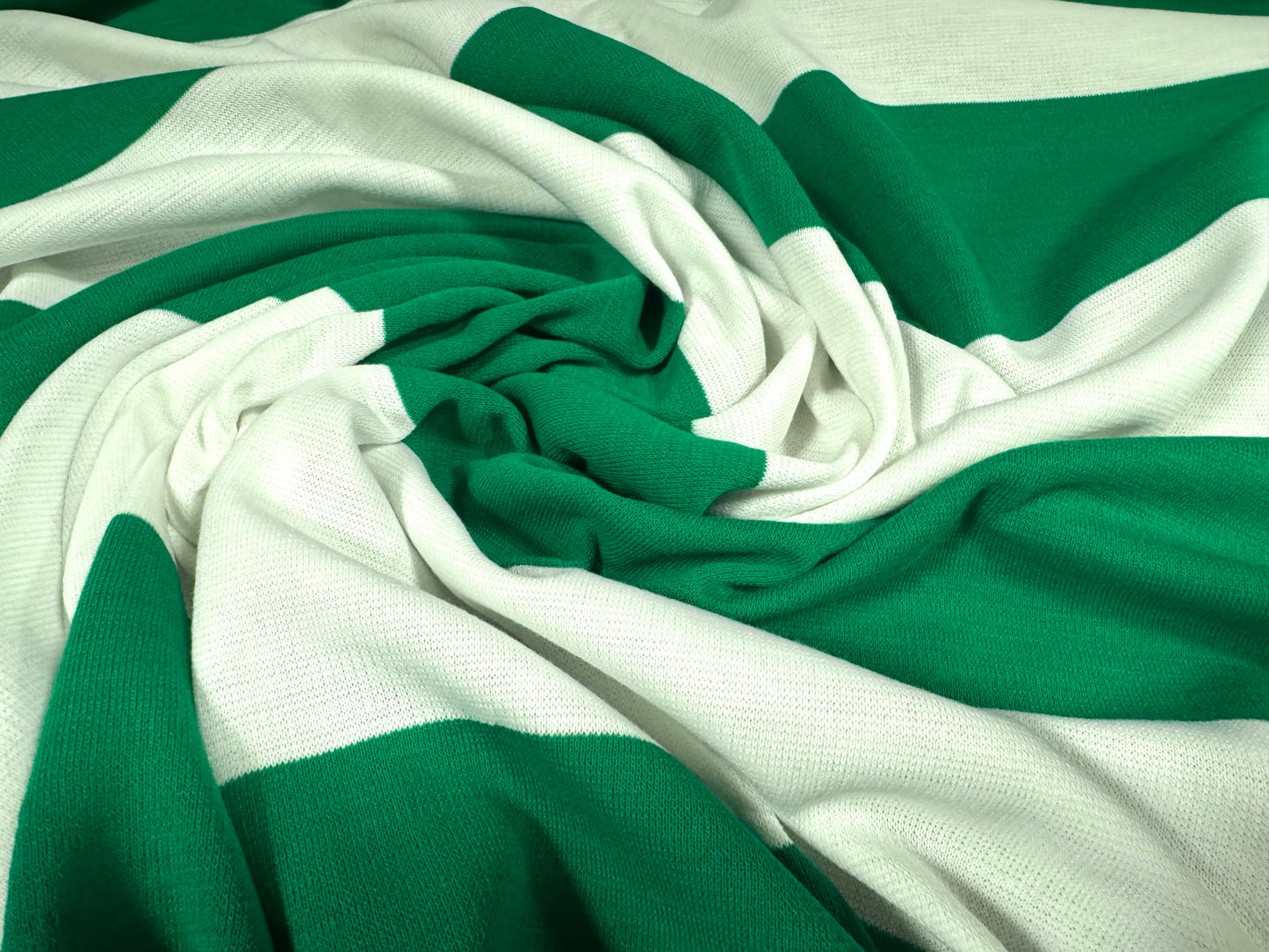 Knitwear jersey fabric, per metre - Rugby stripe - emerald green & white