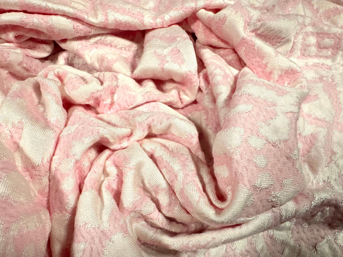 Stretch spandex double jersey fabric, per metre - Aztec jacquard - pink & ivory