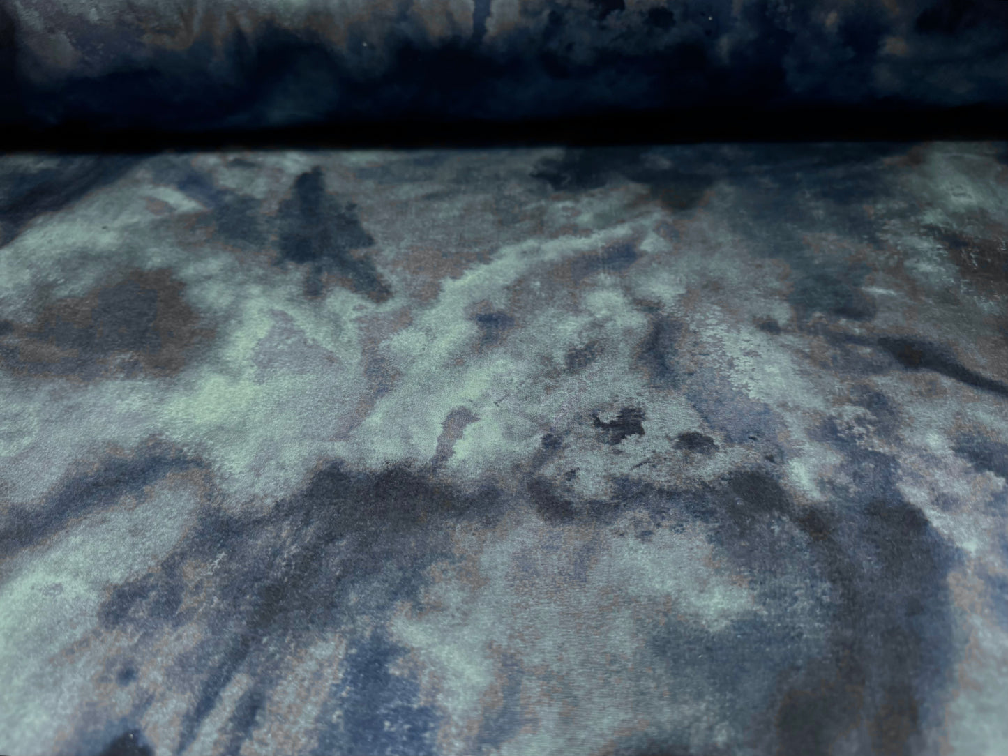 Soft touch stretch spandex single jersey fabric, per metre - stormy seas print - dark blue