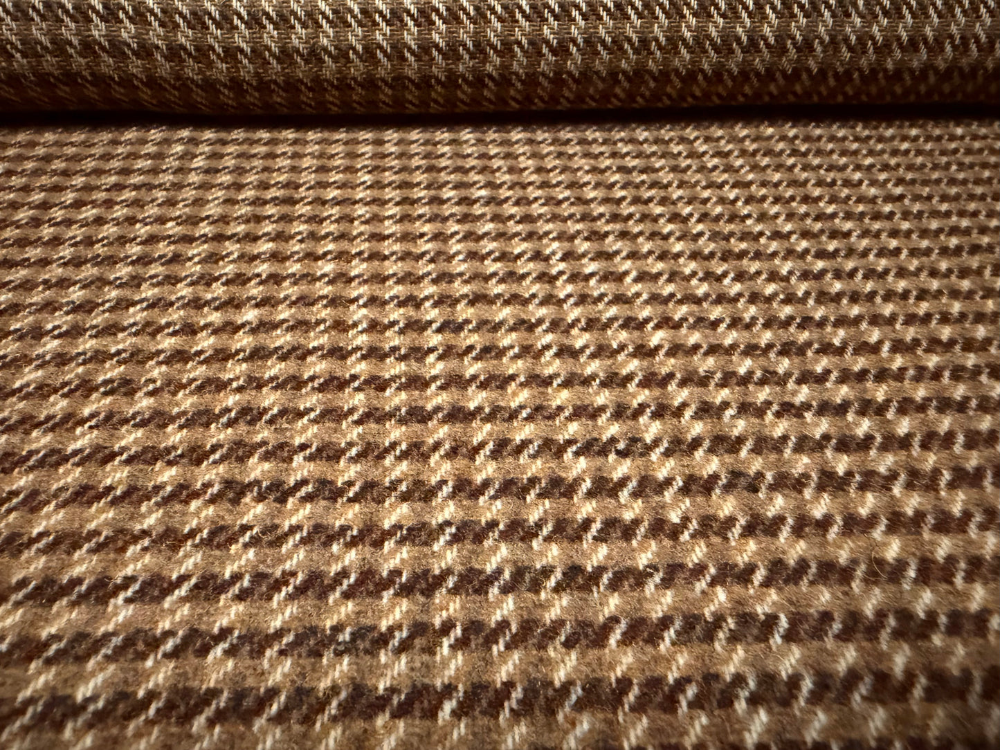 Wool flannel coat jacket fabric, per metre - dogtooth - brown
