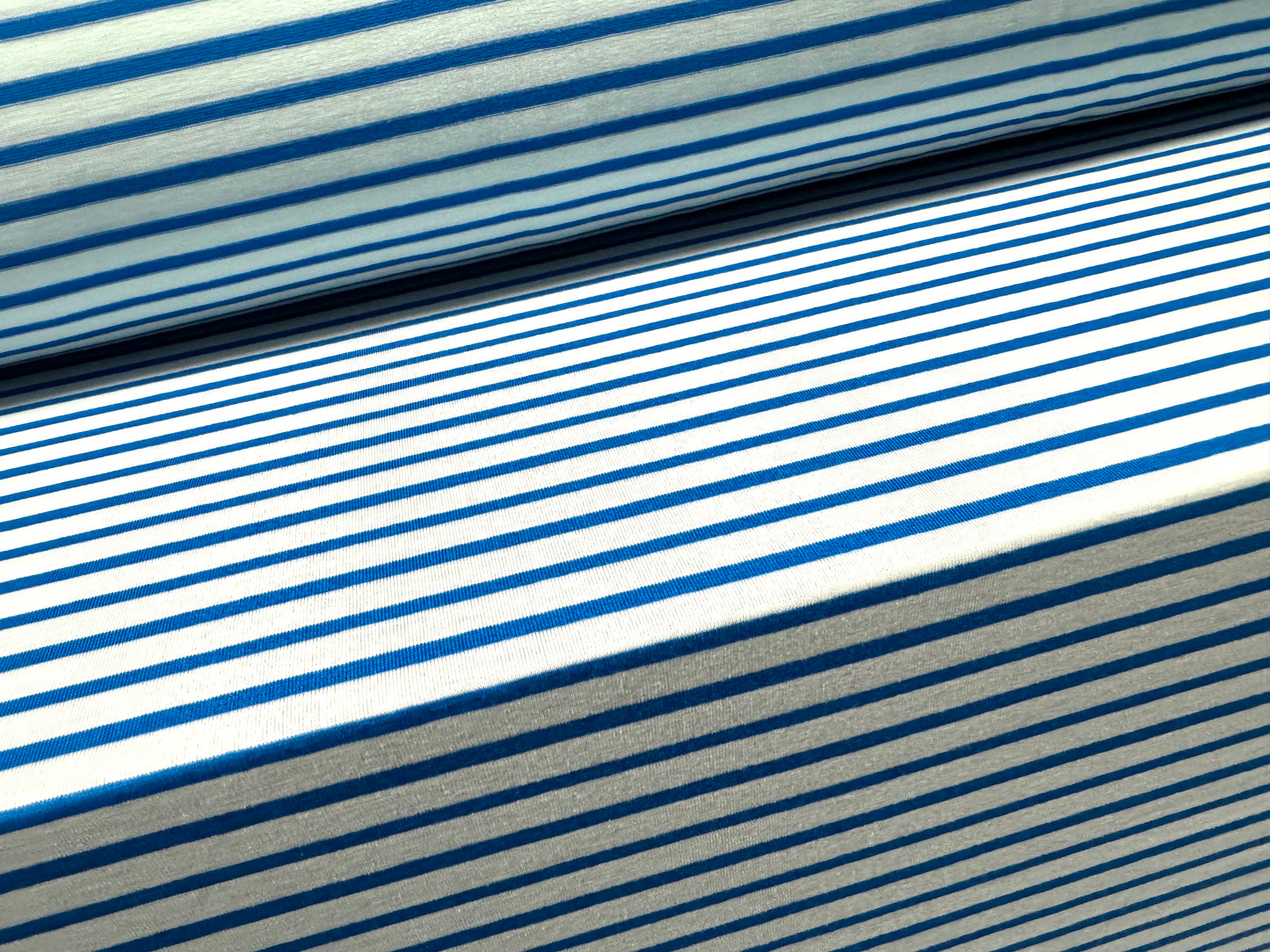 Viscose spandex stretch single jersey fabric, per metre - Breton stripe - bright blue & white