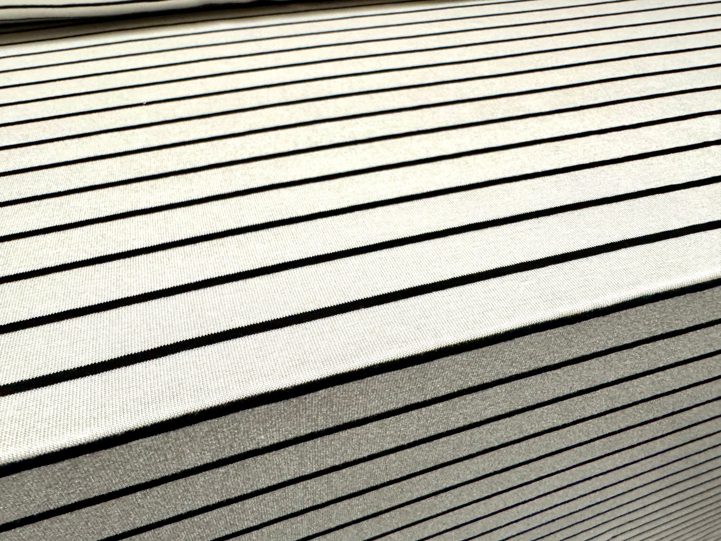Viscose spandex stretch single jersey fabric, per metre - pinstripe - ivory & black