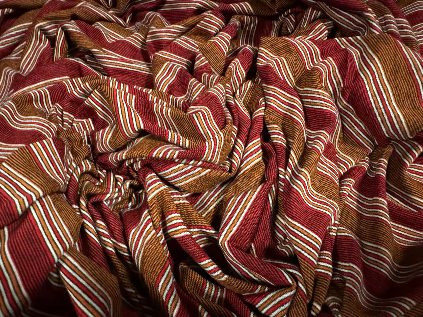 Viscose spandex stretch single jersey fabric, per metre - stripes - burnt orange & wine