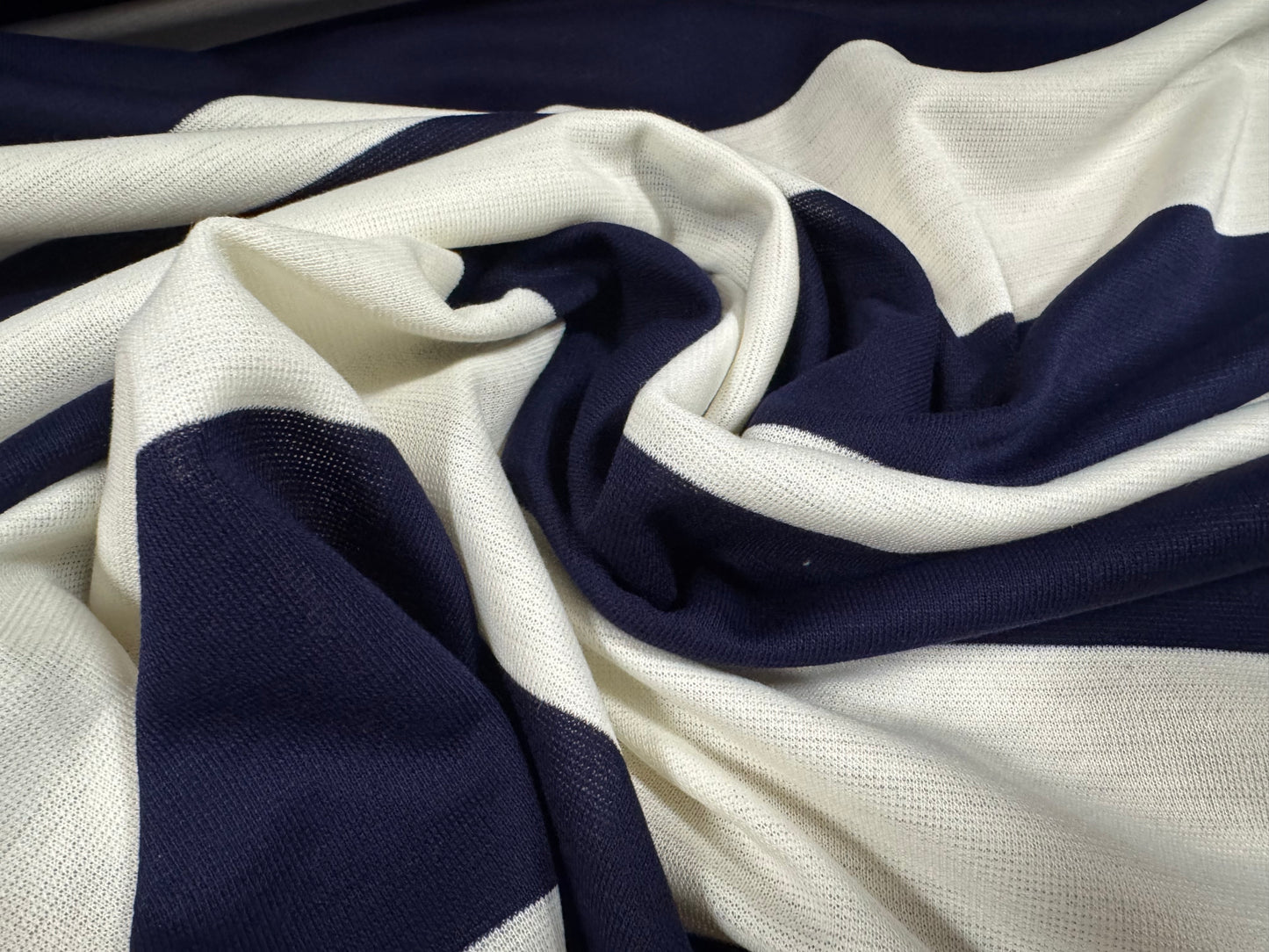 Knitwear jersey fabric, per metre - Rugby stripe - navy blue & white
