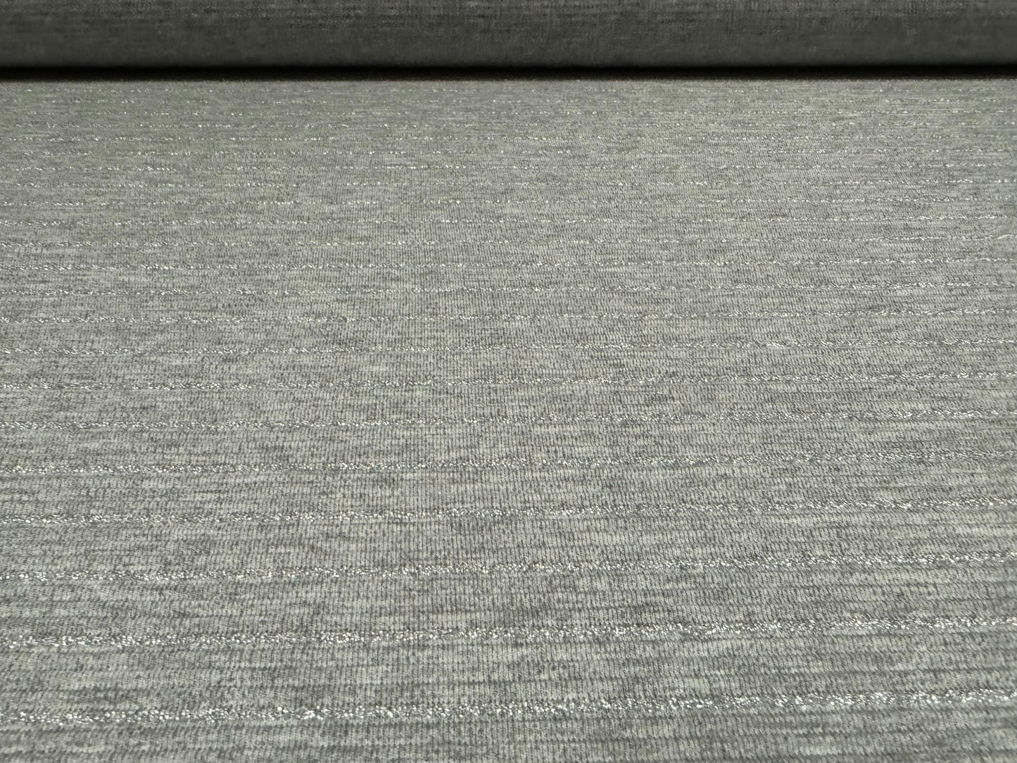 Metallic ottoman rib stretch double jersey fabric, per metre - stripe - grey marl & silver lurex