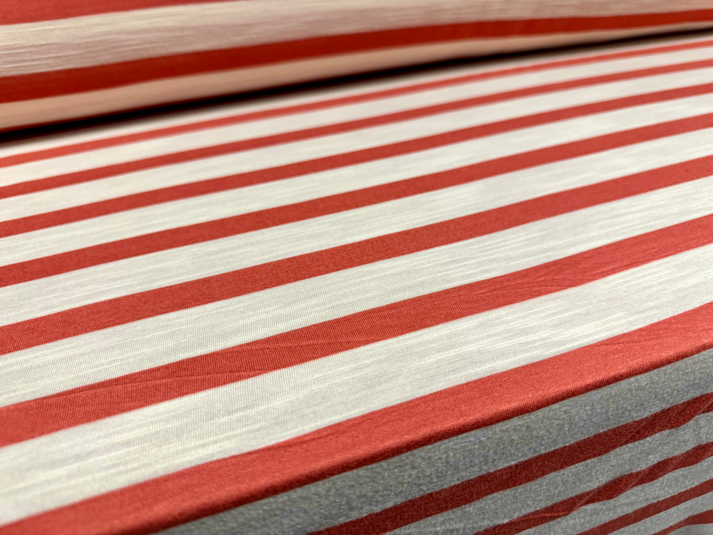 Soft handle single jersey fabric, per metre - slub stripe - coral & ivory
