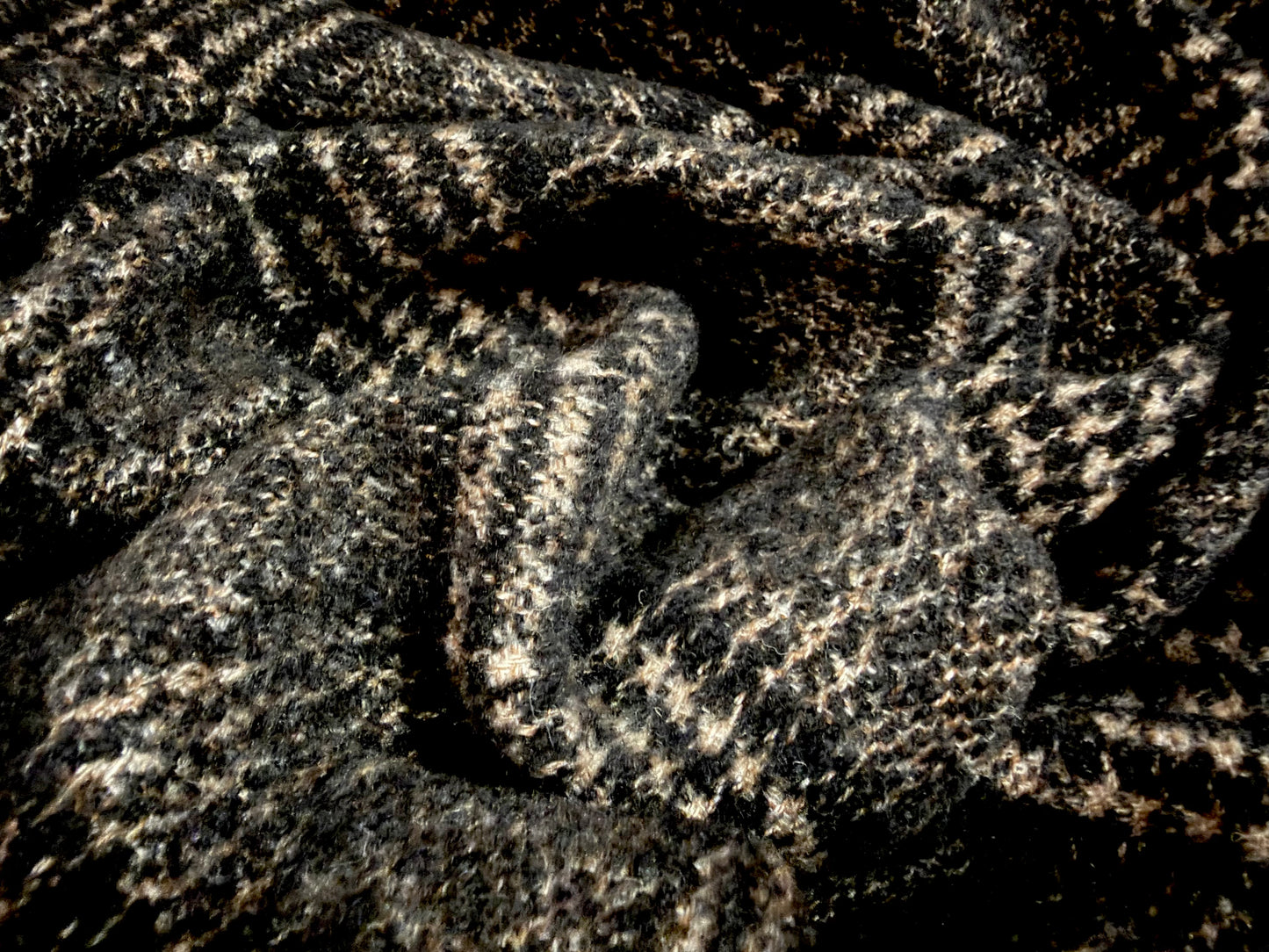 Wool bouclé fabric, per metre - check - black & stone