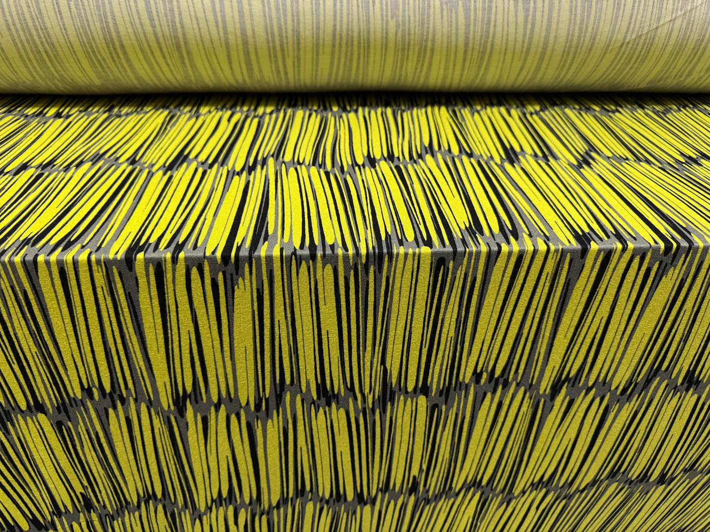 Viscose spandex stretch single jersey fabric, per metre - Bamboo Forest print - yellow & grey