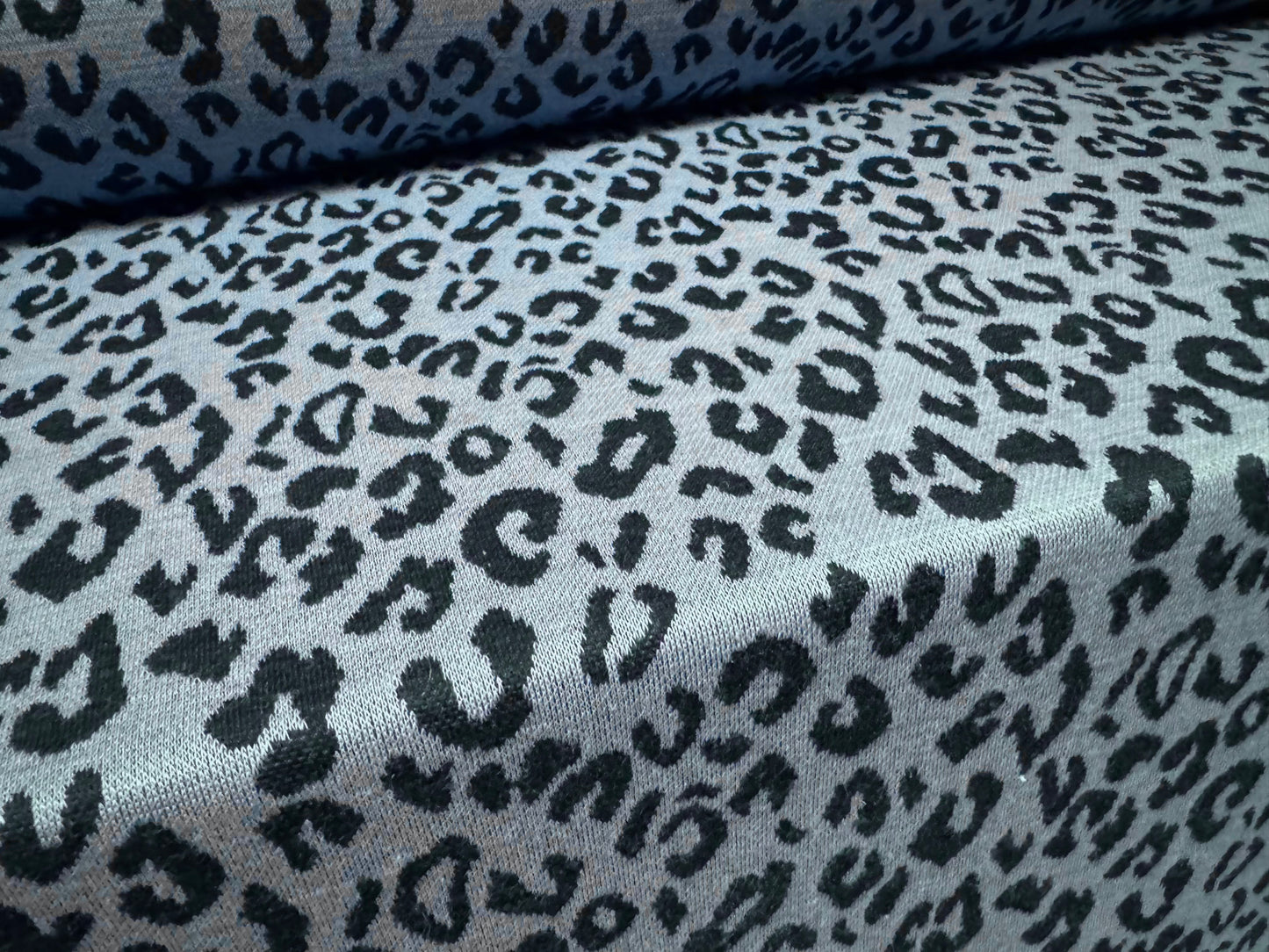 Double jersey knitwear fabric, per metre - cheetah animal print - pale periwinkle