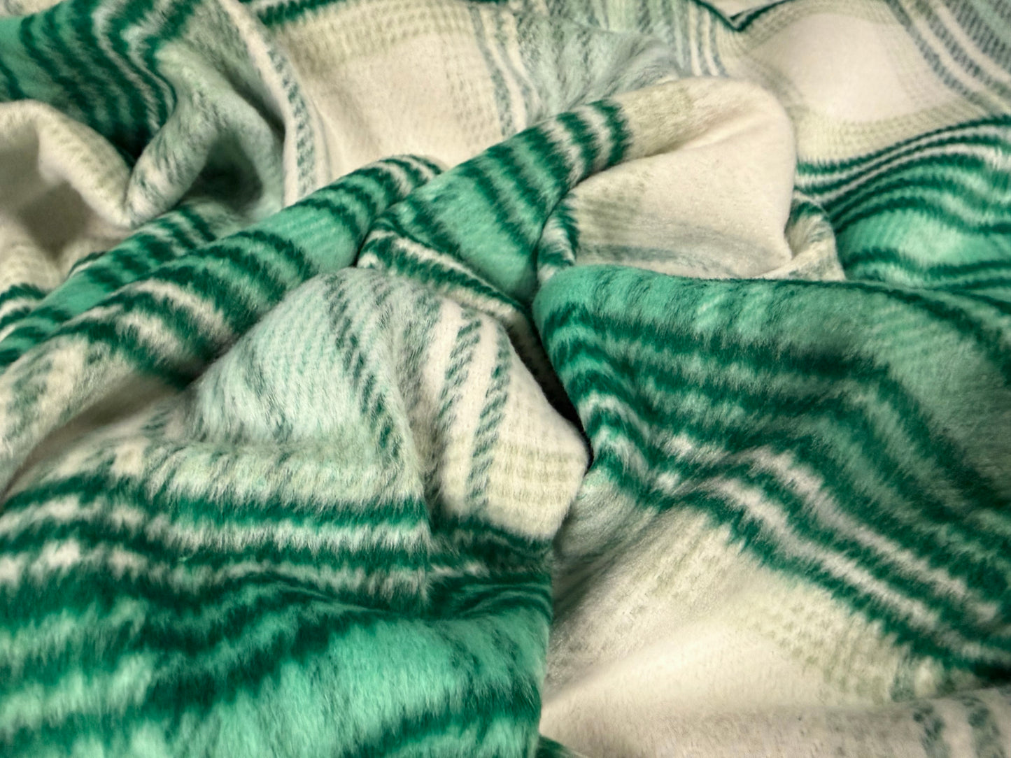 Heavyweight wool flannel coat jacket fabric, per metre - tartan plaid - green & white