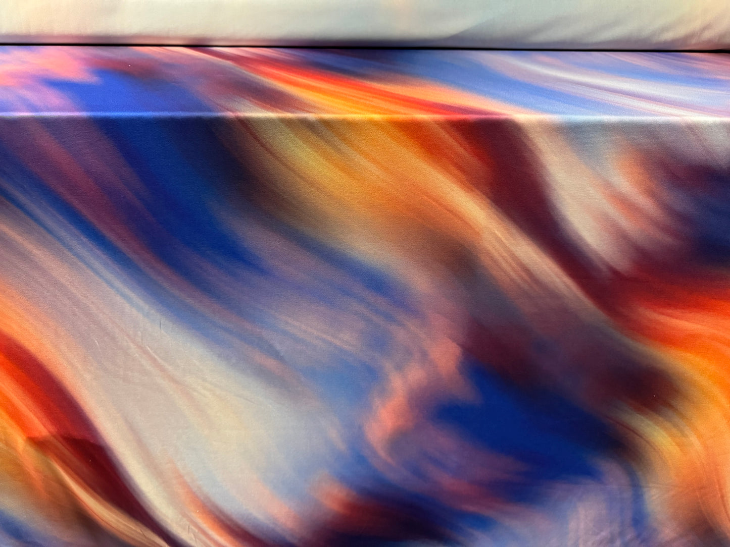 ITY stretch spandex single jersey fabric, per metre - high cloud sunset print - blue & orange