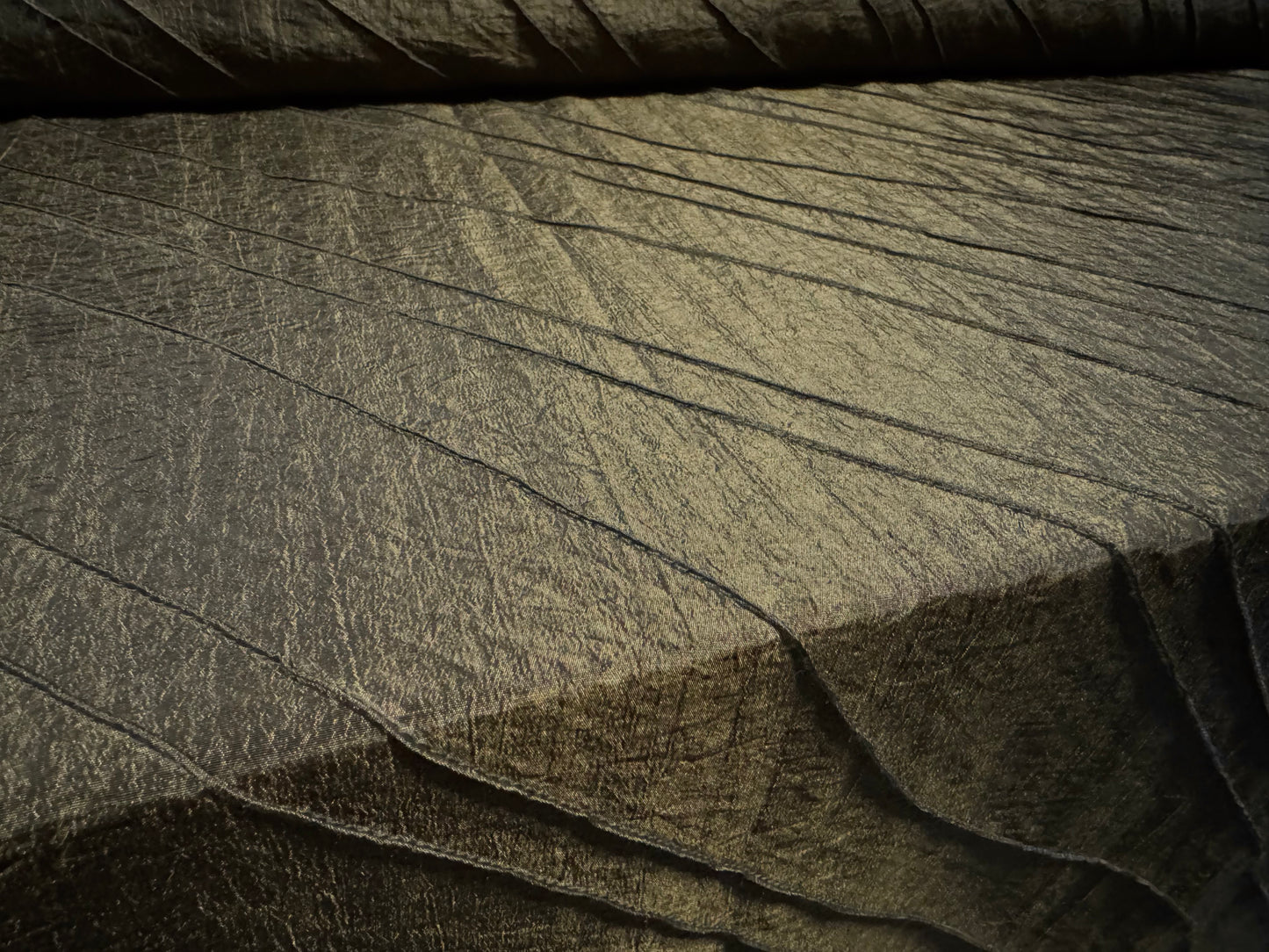 Taffeta faux silk fabric - diagonal stitch - dark khaki green
