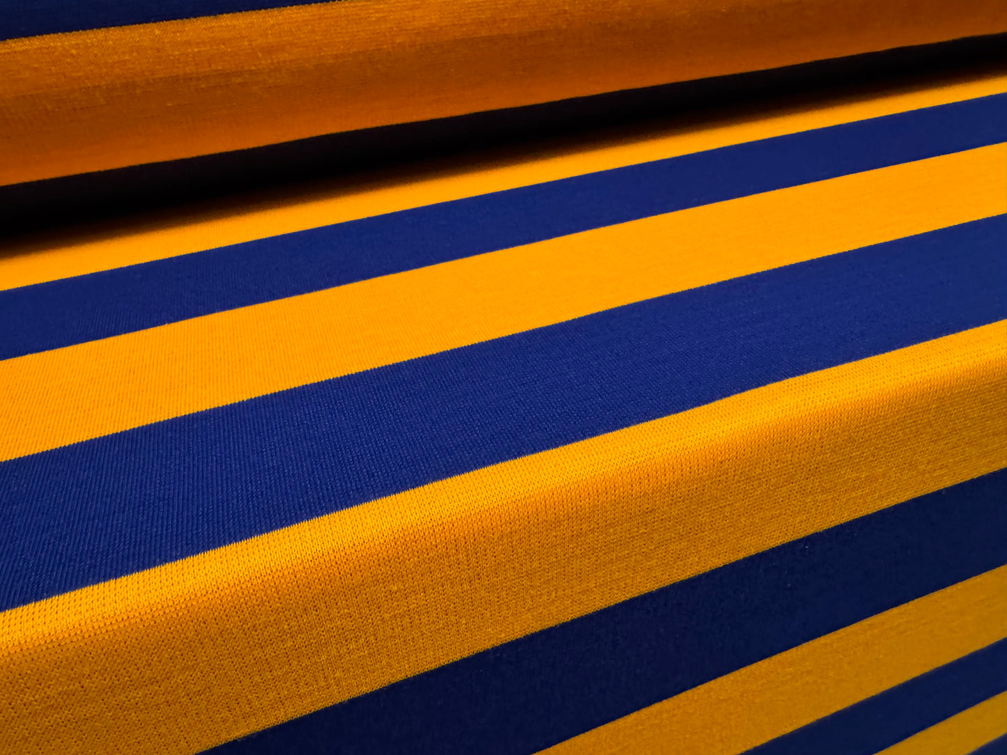 Knitwear jersey fabric, per metre - Rugby stripe - Royal Blue & Amber