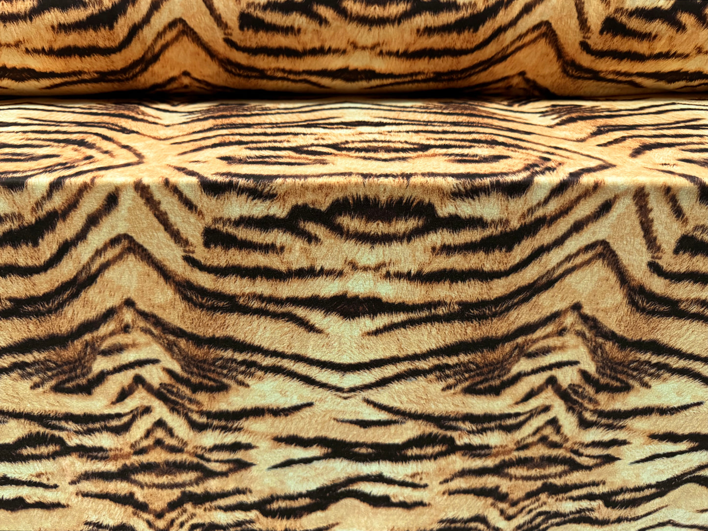 Stretch spandex interlock jersey fabric, per metre - tiger print - gold