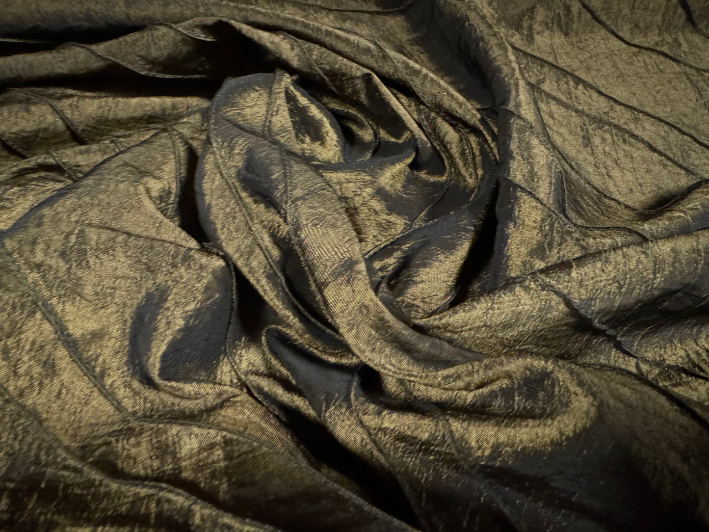Taffeta faux silk fabric - diagonal stitch - dark khaki green