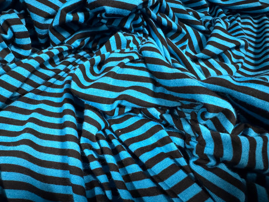 Viscose single jersey fashion fabric, per metre - stripe - blue & black