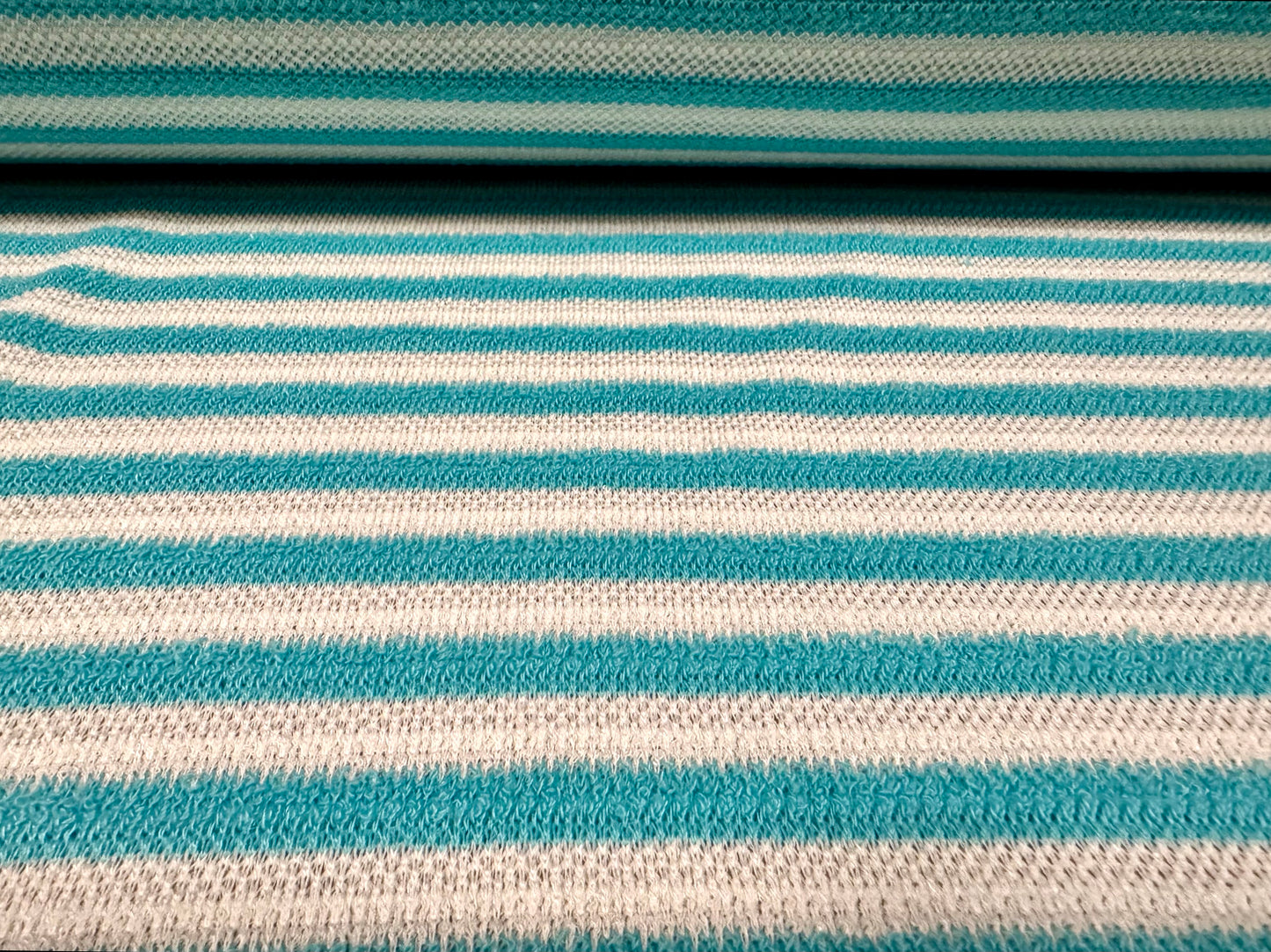 Knitwear jersey fabric, per metre - stripe - turquoise & white