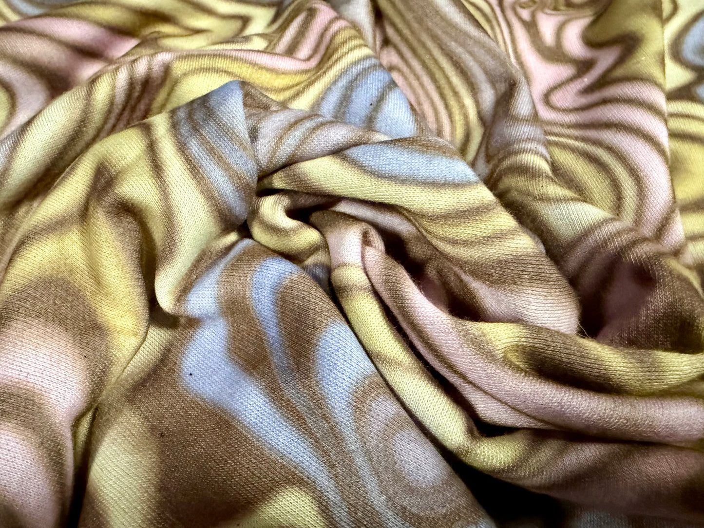 Sweatshirt fleece soft jersey fabric, per metre - swirl print - pastels