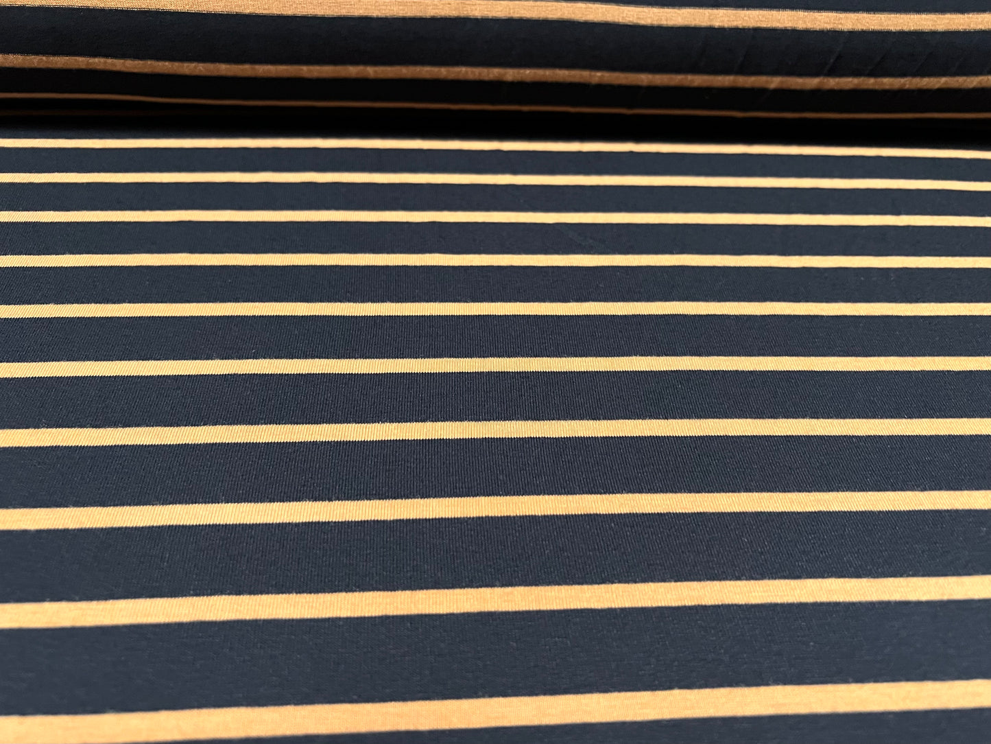 Viscose spandex stretch single jersey fabric, per metre - stripe - black & pale orange