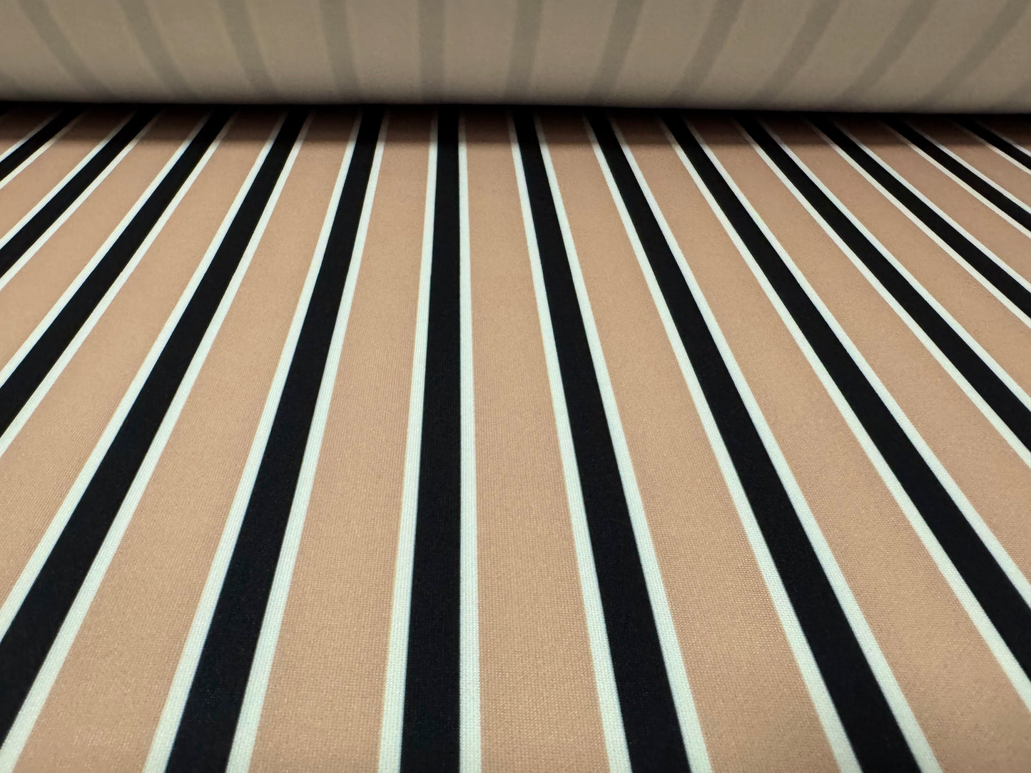 Scuba stretch double jersey fashion fabric, per metre - stripe print - black & beige