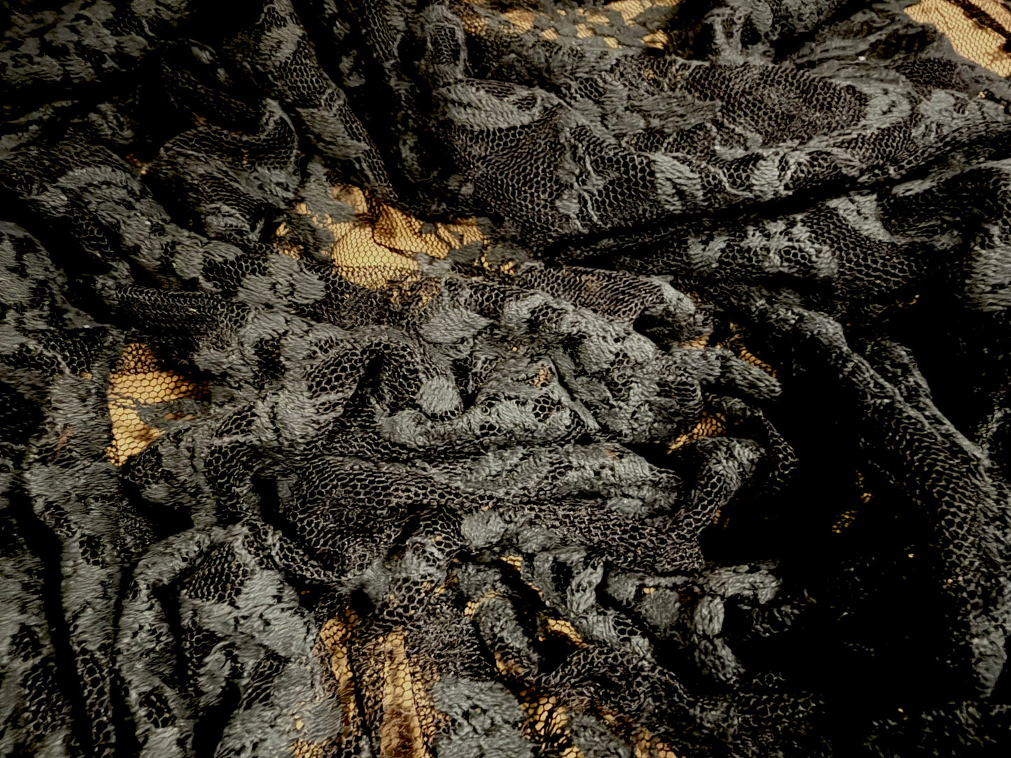 Floral lace fabric with decorative borders, per metre - black