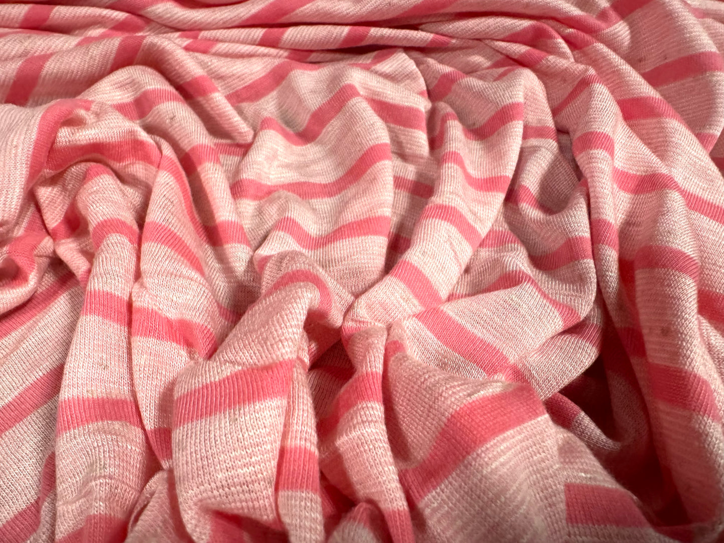 Viscose spandex stretch single jersey fabric, per metre - stripe - strawberry melange