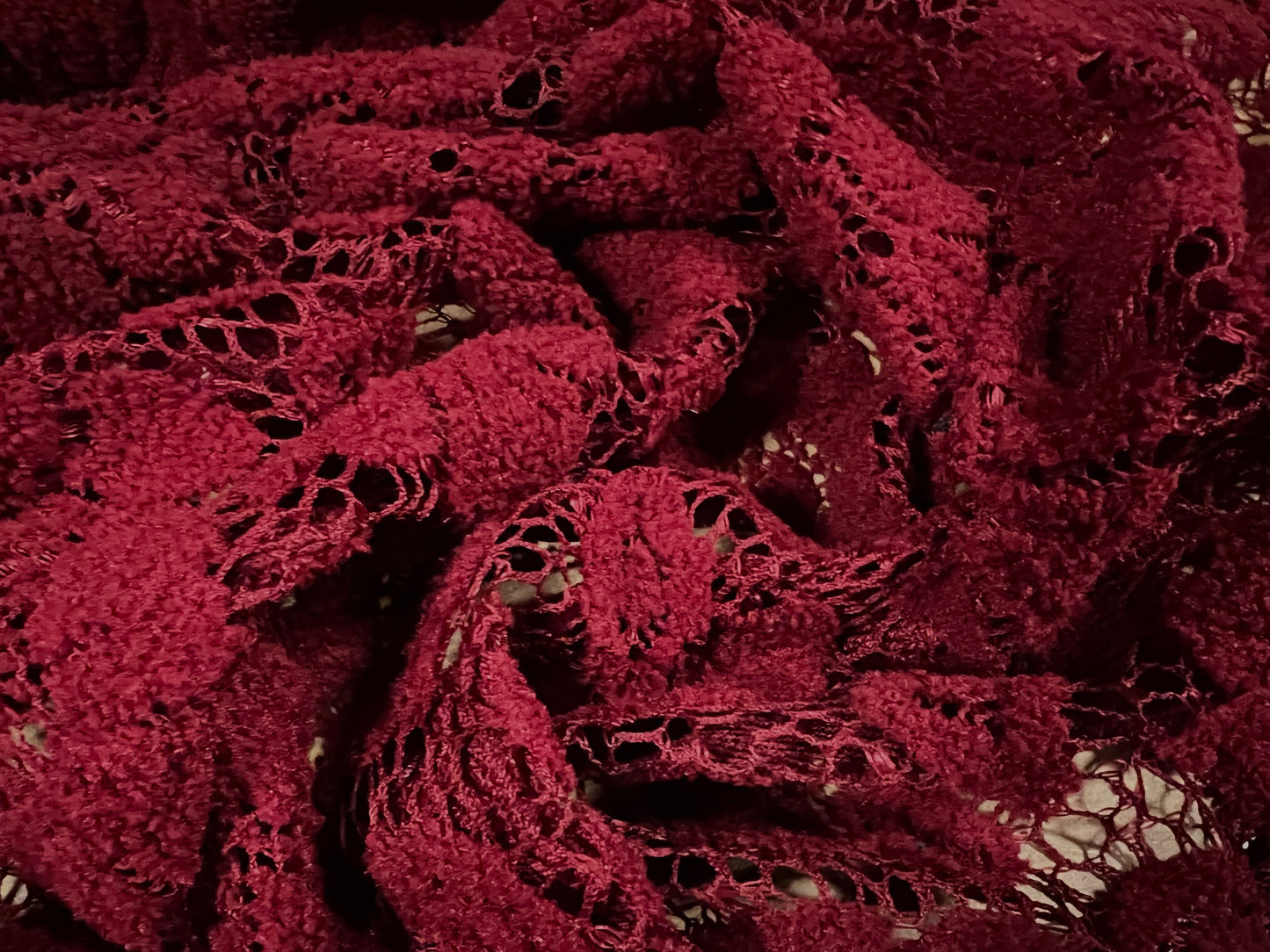 Heavy flocked lace dress fabric, per metre - flower design - wine