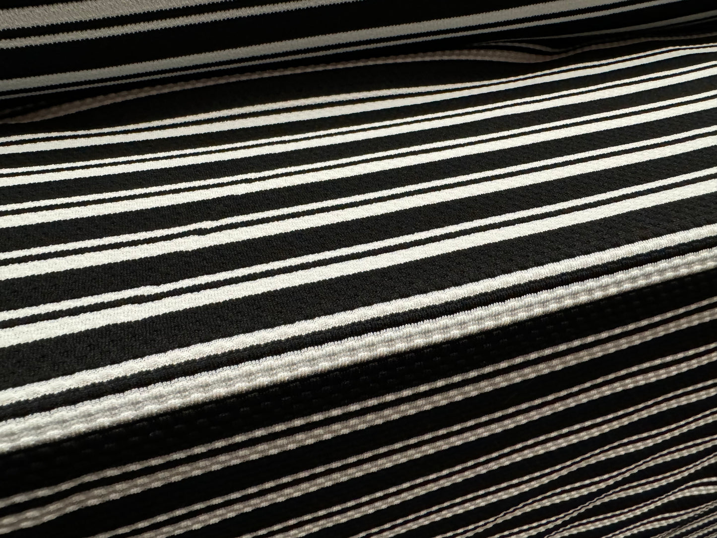 Textured double jersey stretch spandex fabric, per metre - engineered stripe - black & white
