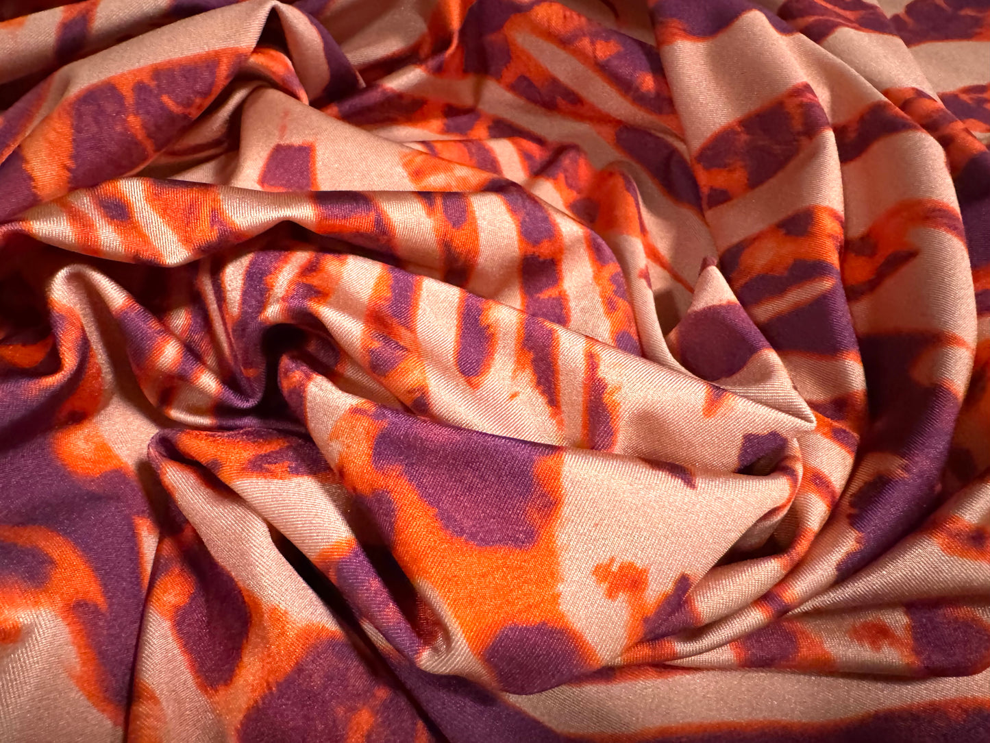 Yoga stretch spandex jersey fabric, per metre - stylised animal print - coral