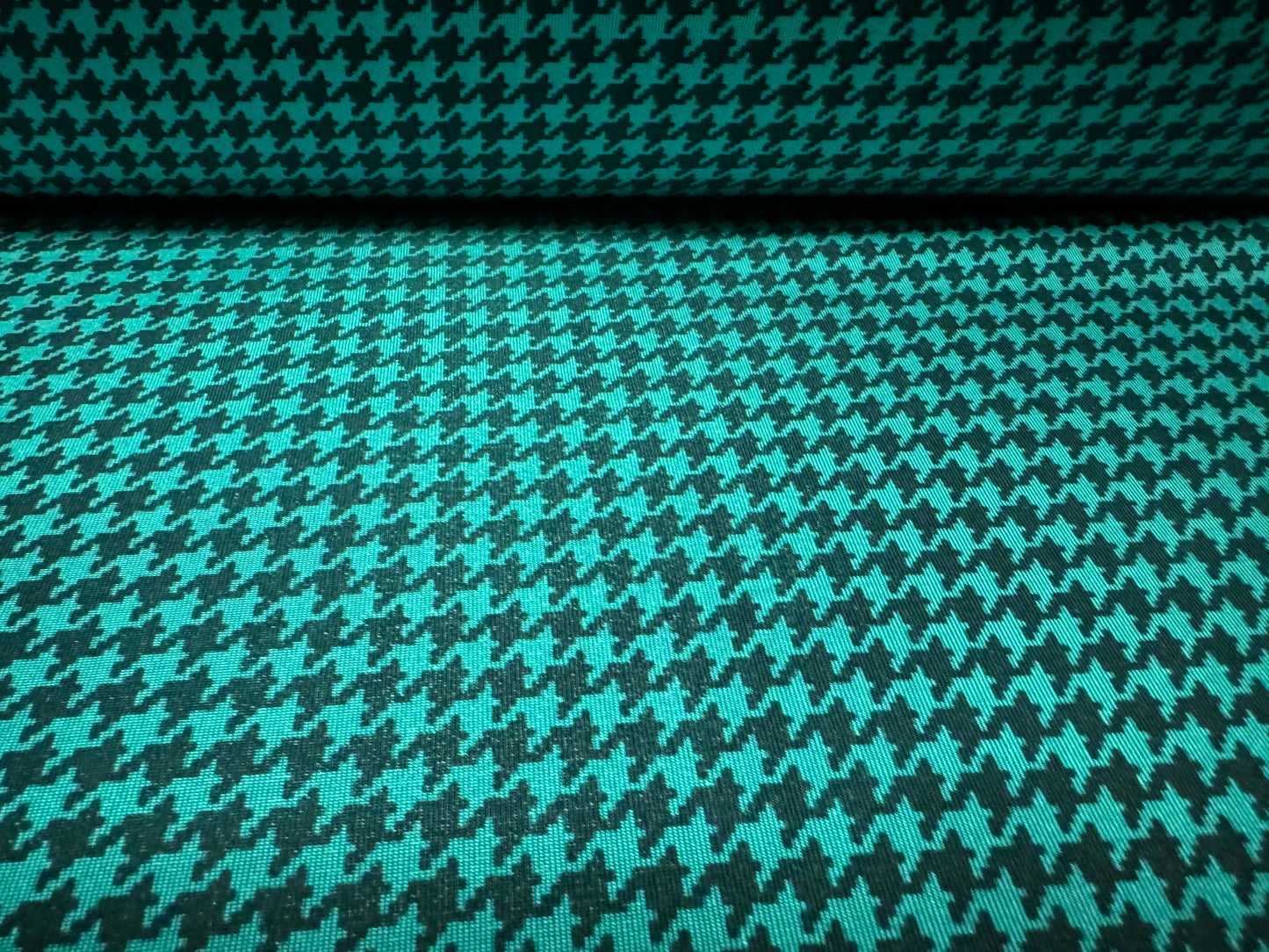 Disco stretch single jersey fabric, per metre - houndstooth print - caribbean turquoise