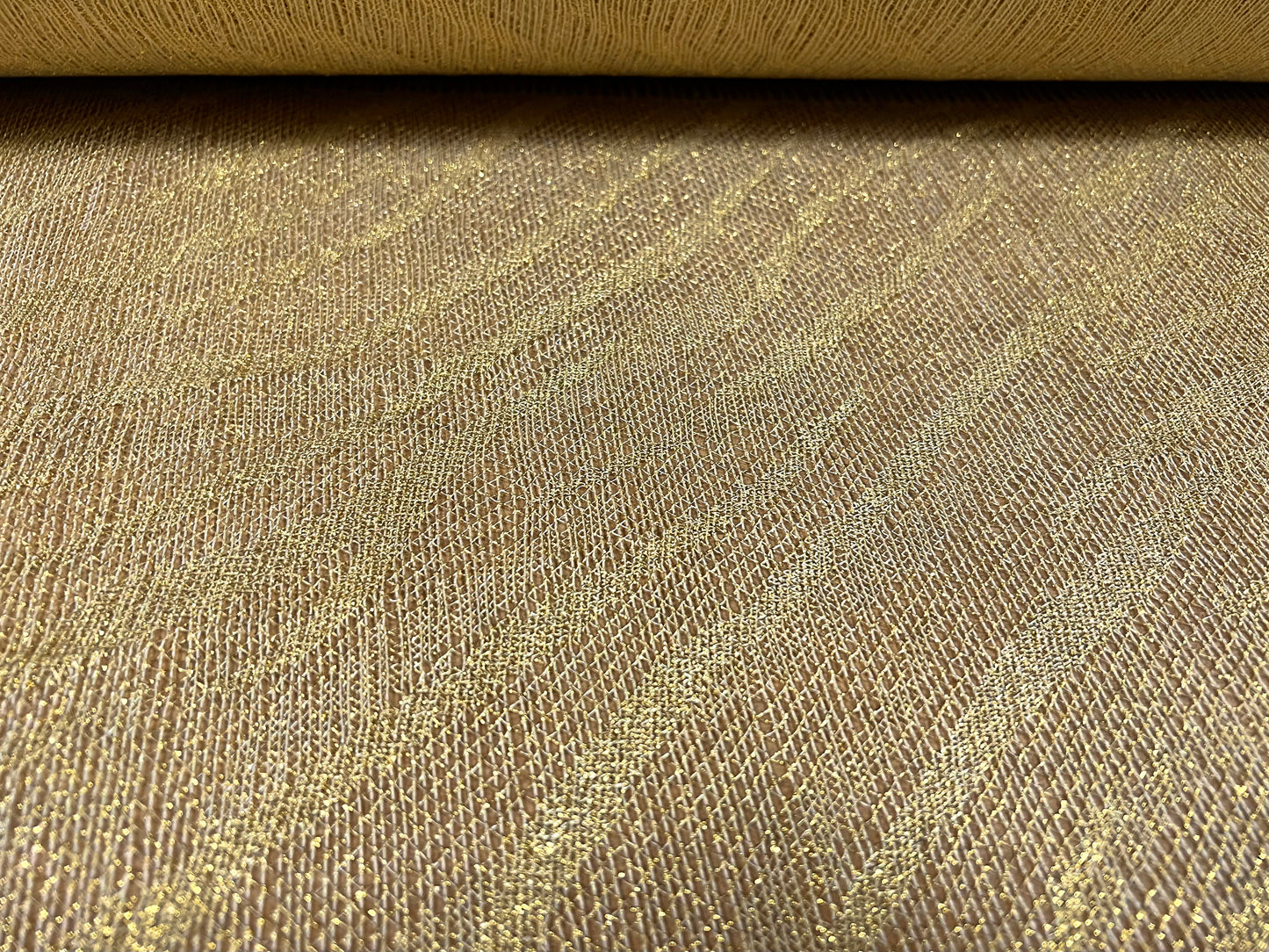 Metallic crochet knit mesh fabric - 1 metre panel with tassels - zebra design - gold